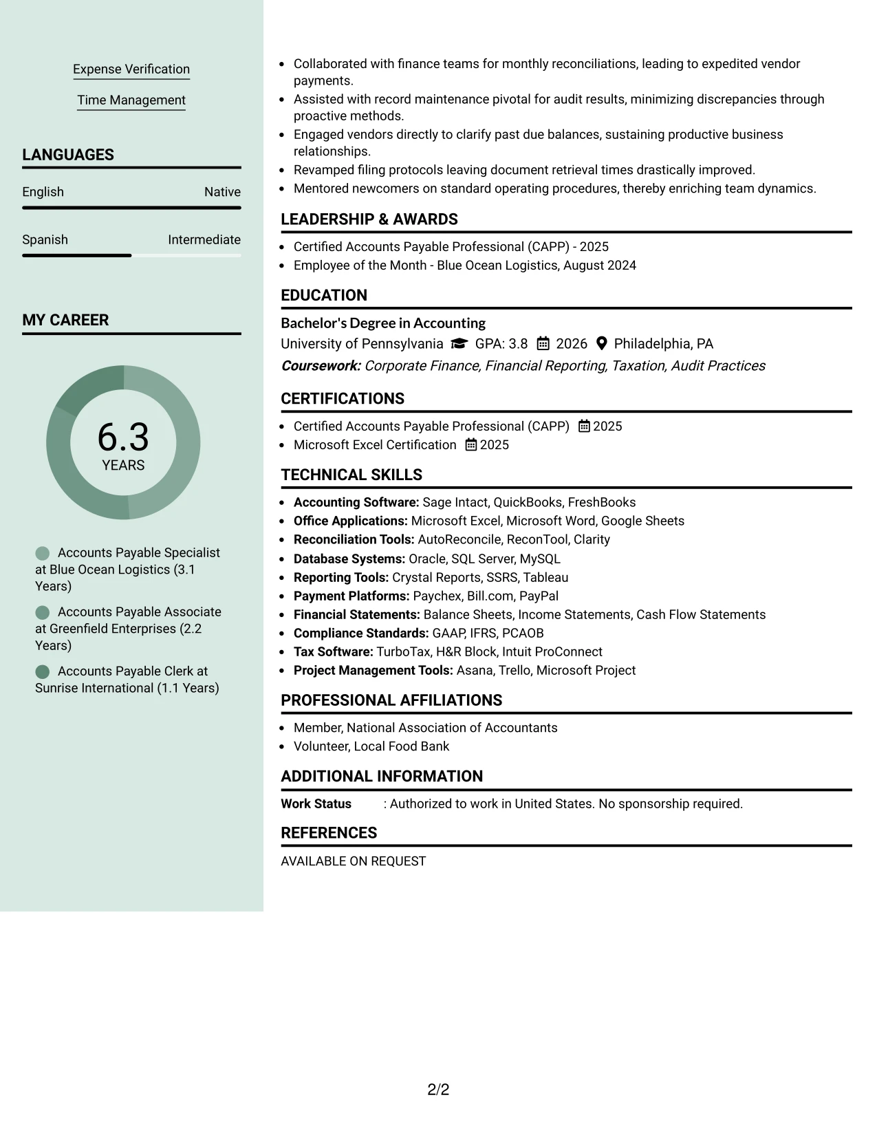 Resume Example Page 2