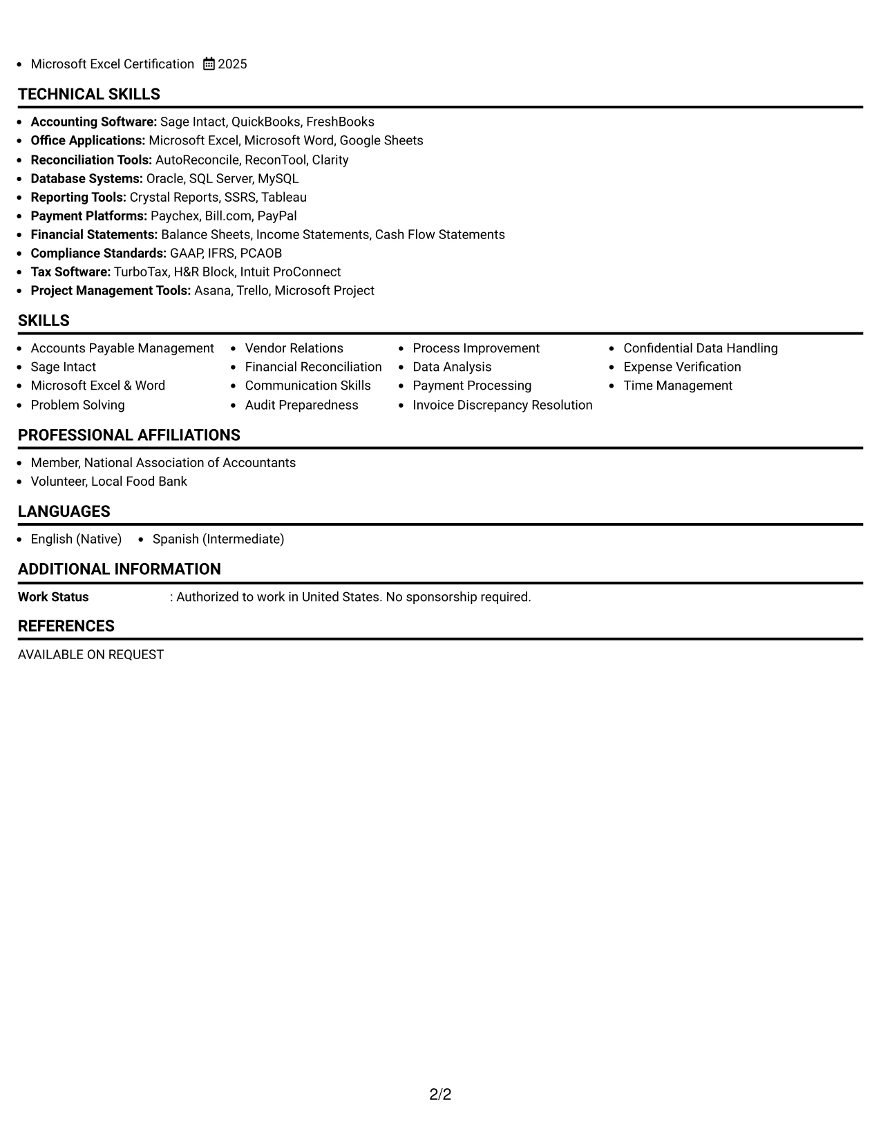 Resume Example Page 2