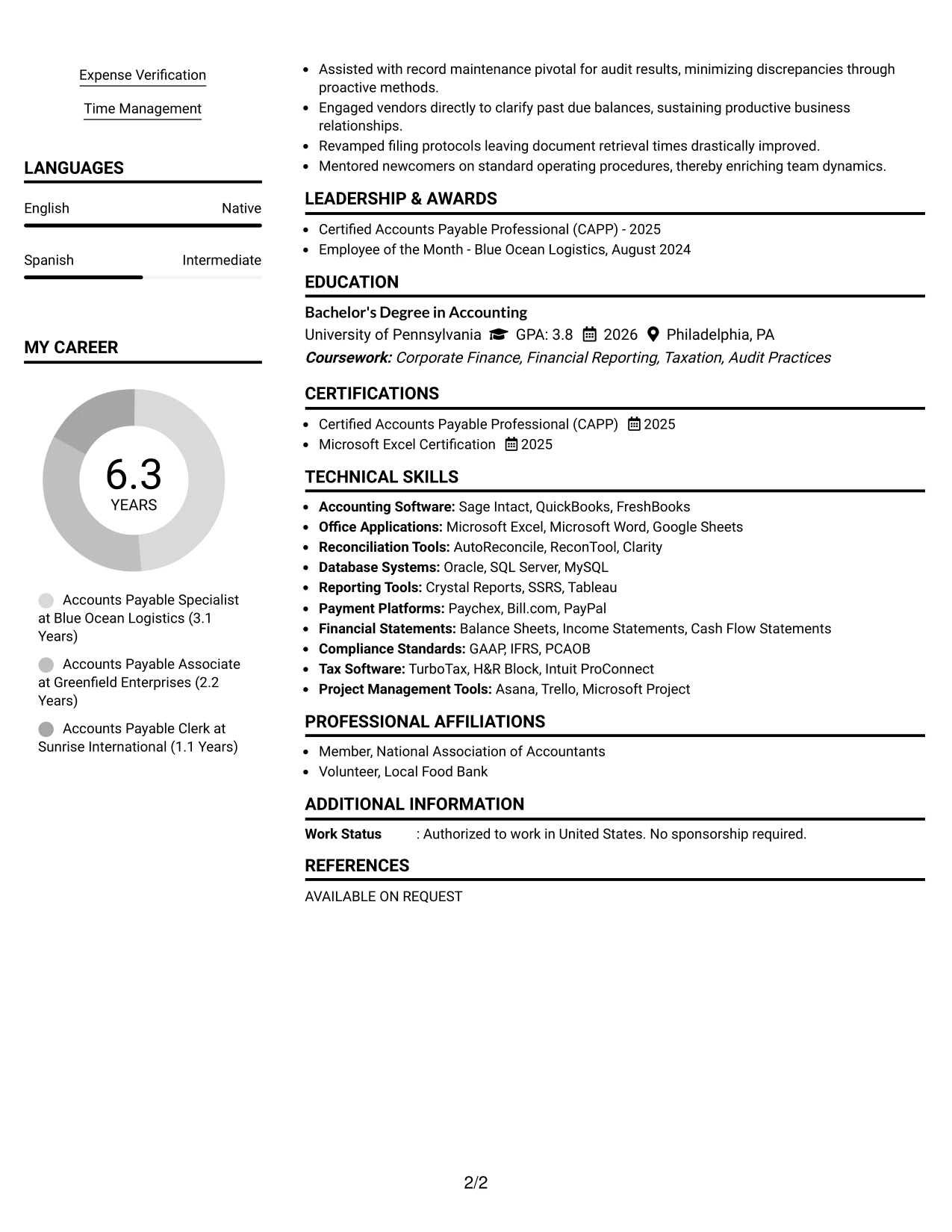 Resume Example Page 2