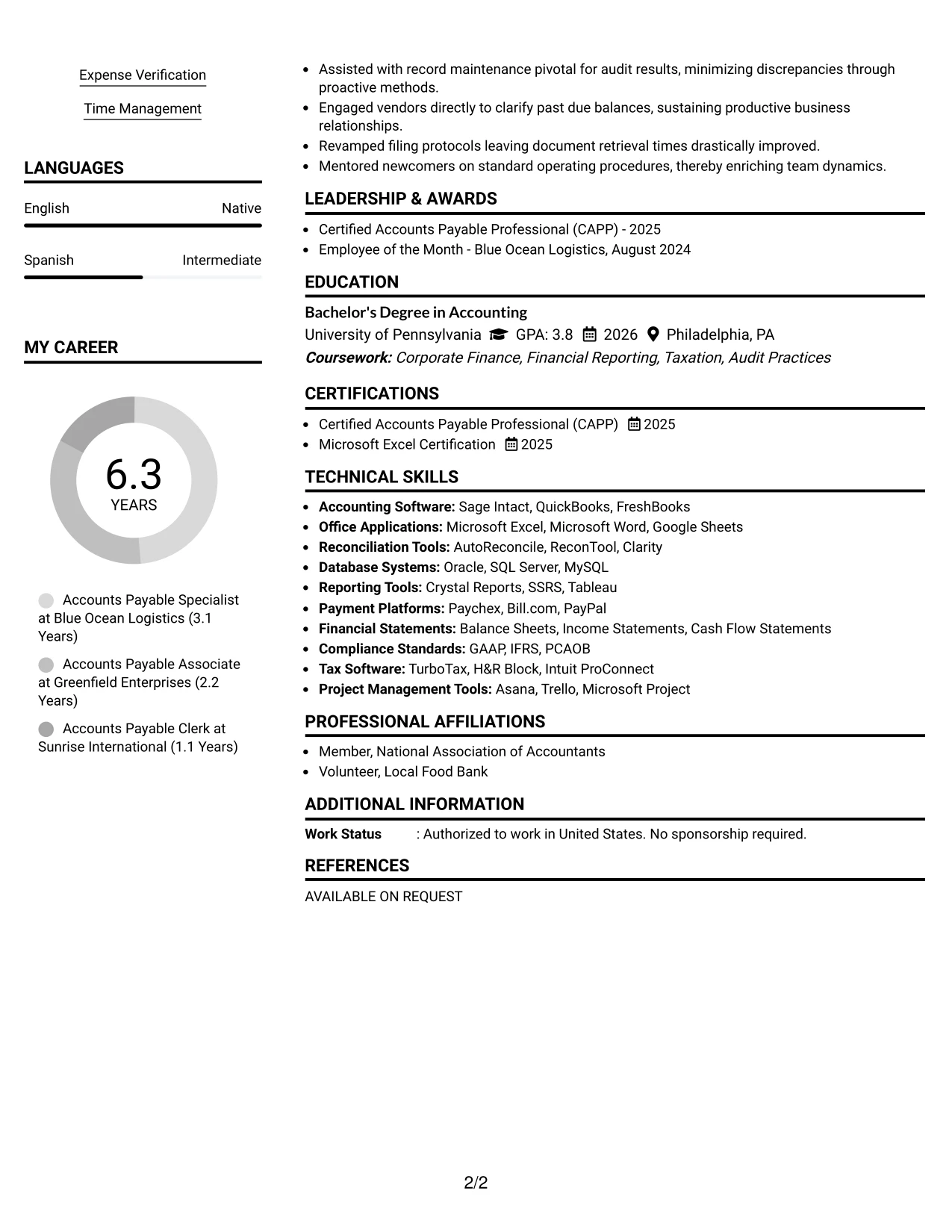 Resume Example Page 2