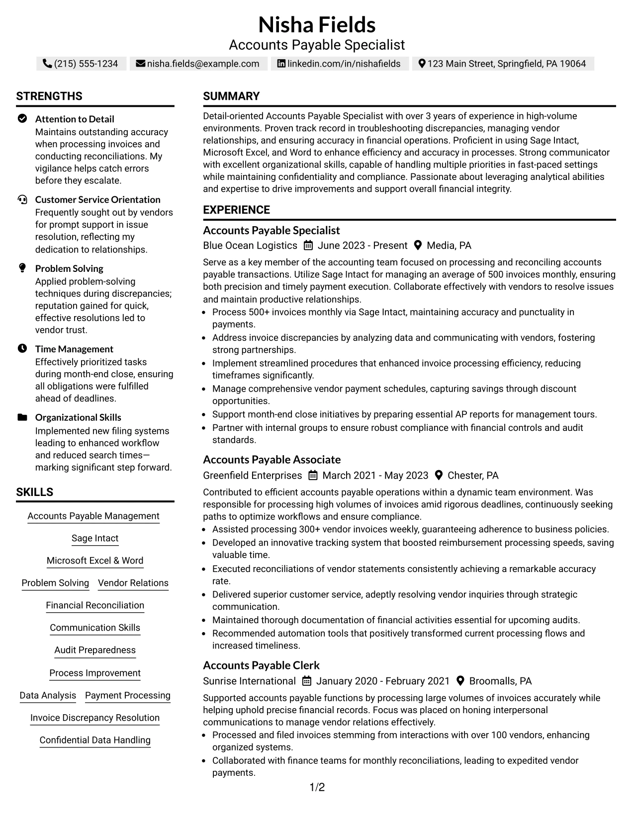Resume Example Page 1
