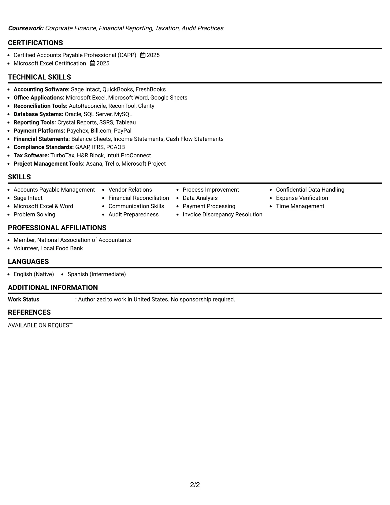 Resume Example Page 2