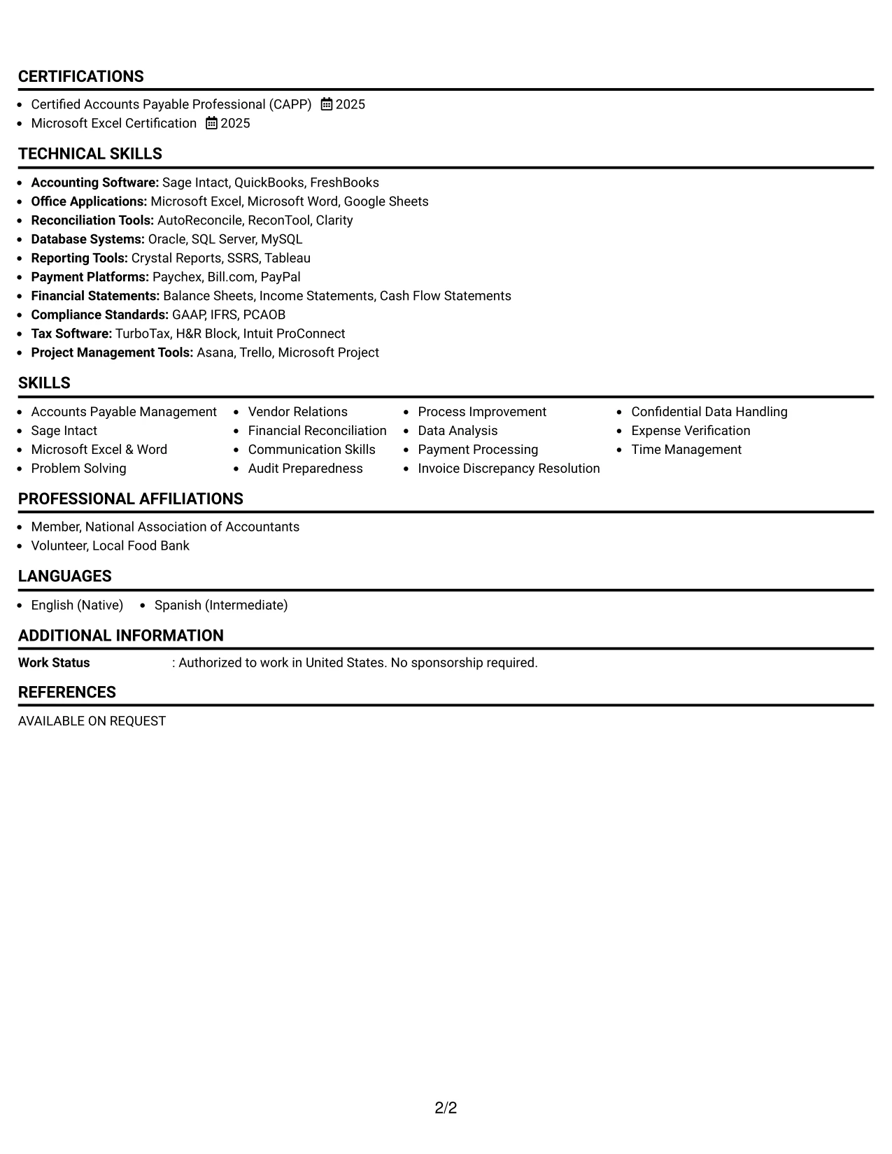 Resume Example Page 2