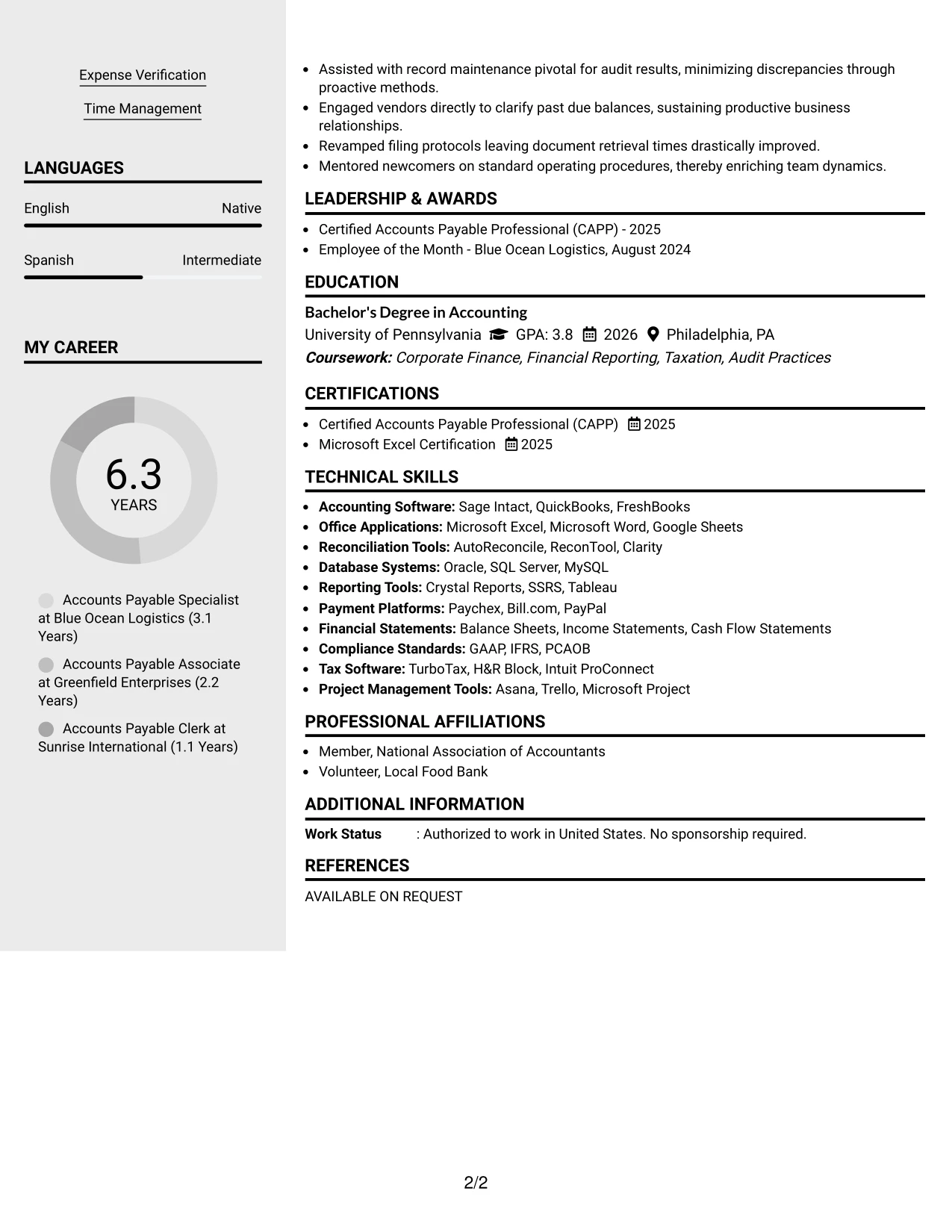 Resume Example Page 2
