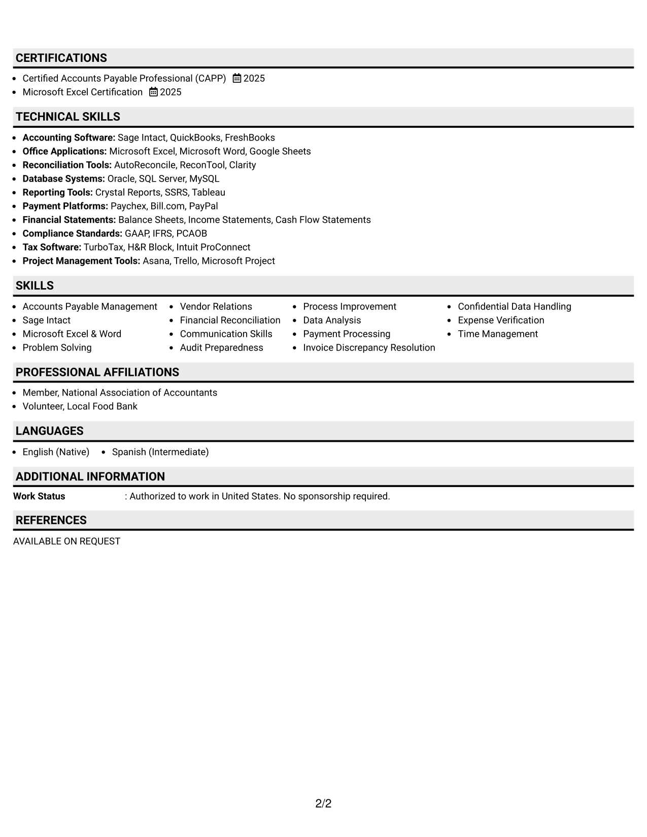Resume Example Page 2
