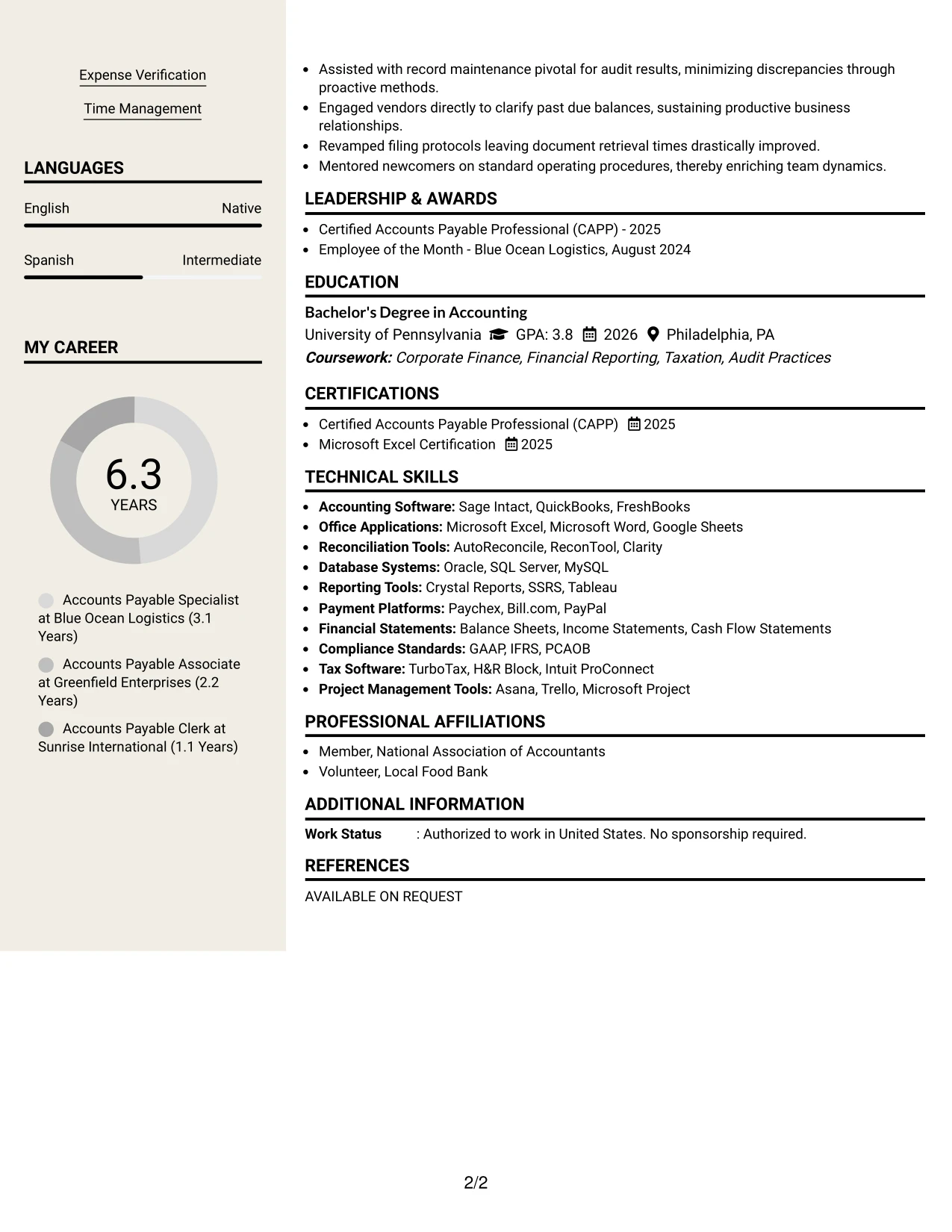 Resume Example Page 2