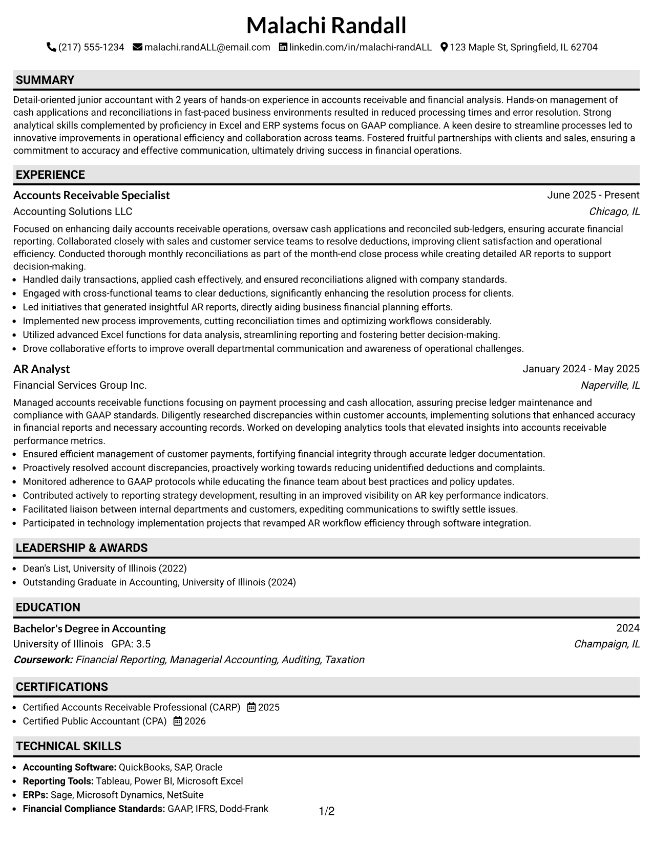 Resume Example Page 1