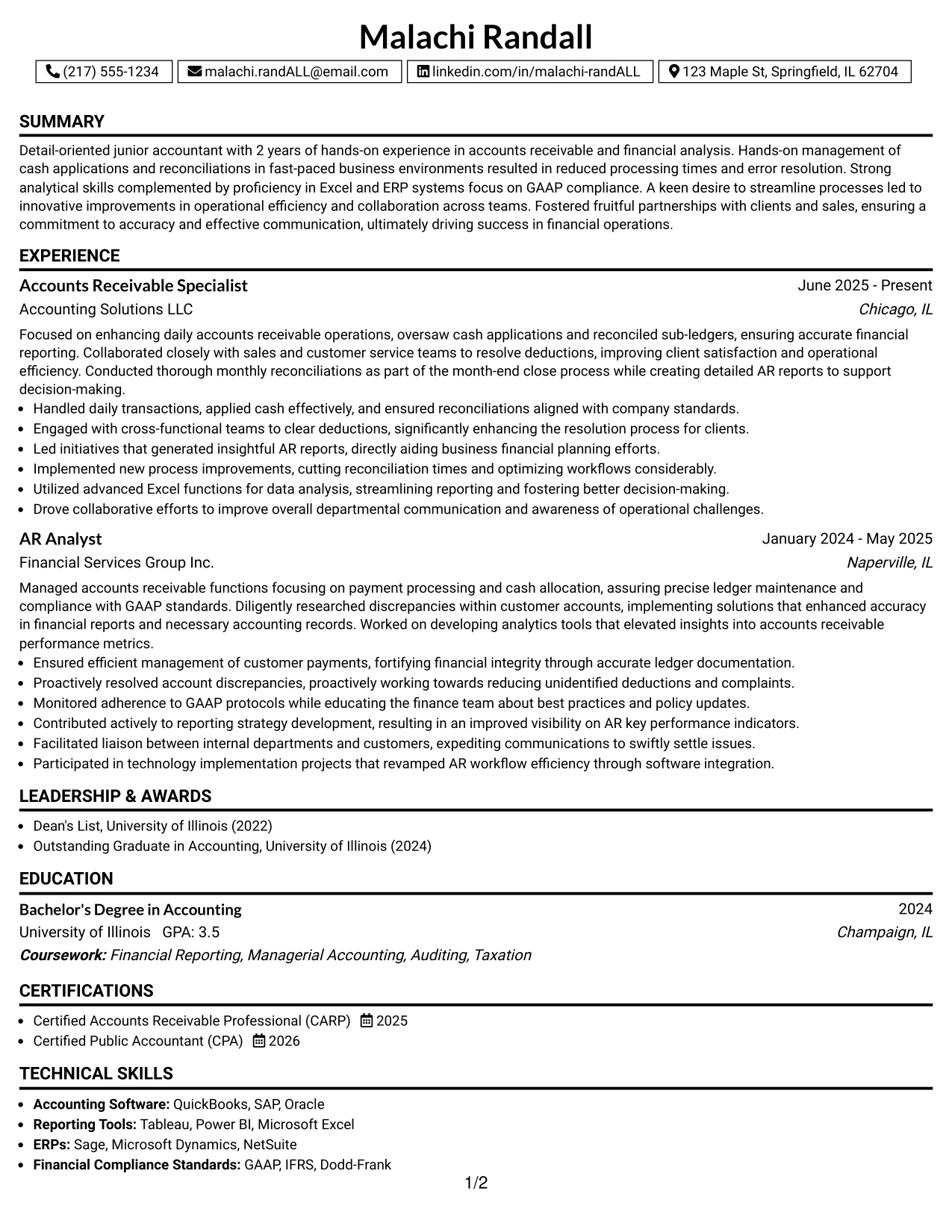 Resume Example Page 1