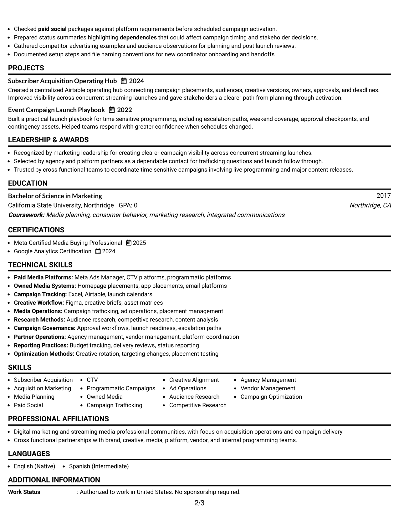 Resume Example Page 2