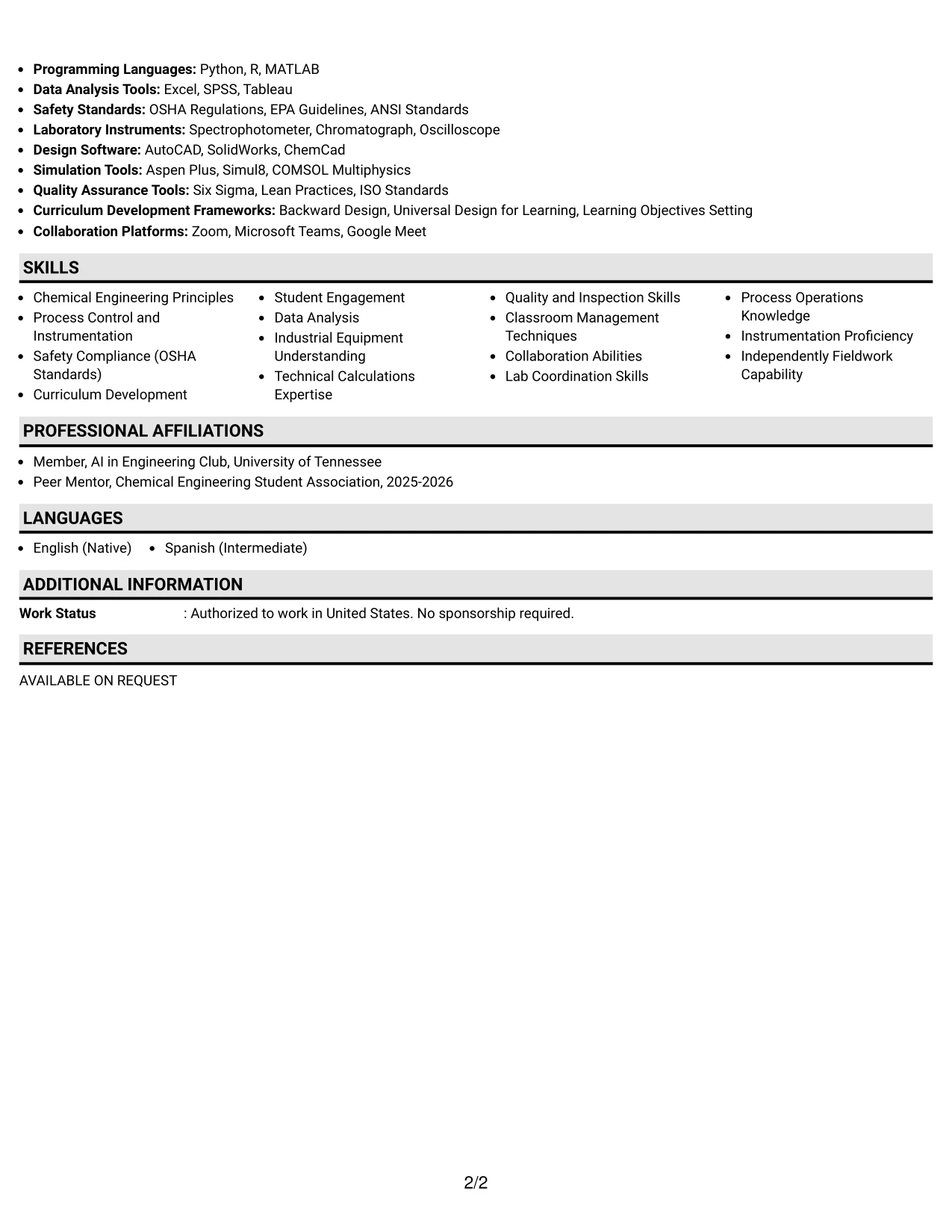 Resume Example Page 2