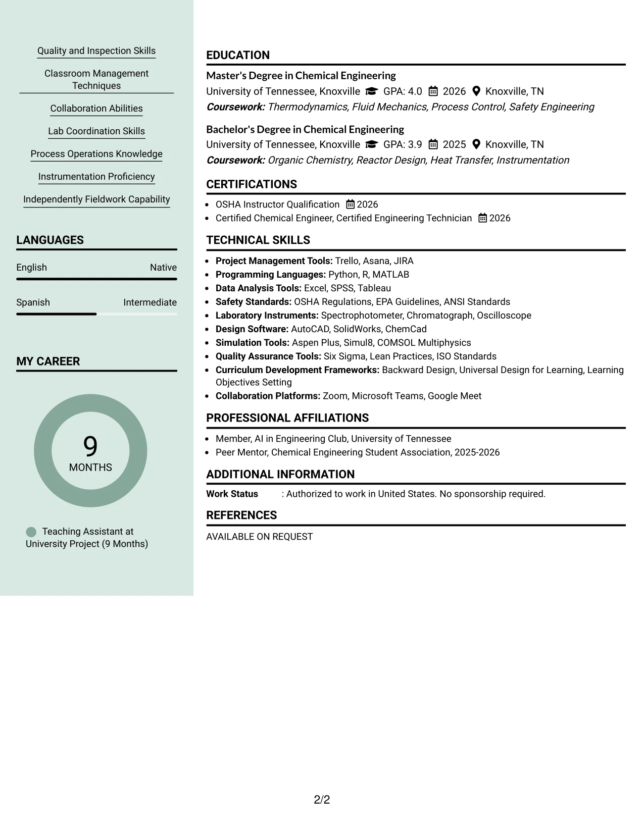 Resume Example Page 2