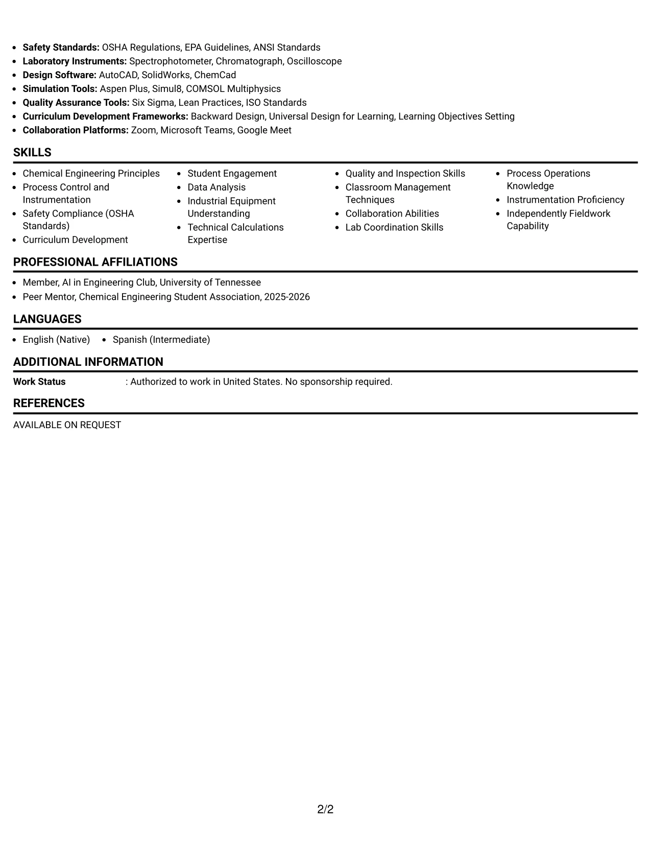 Resume Example Page 2