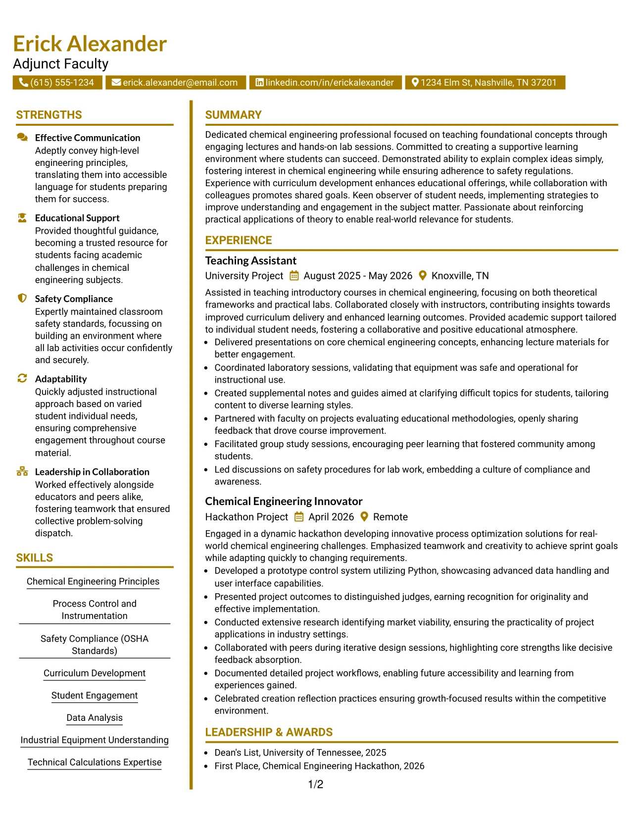 Resume Example Page 1