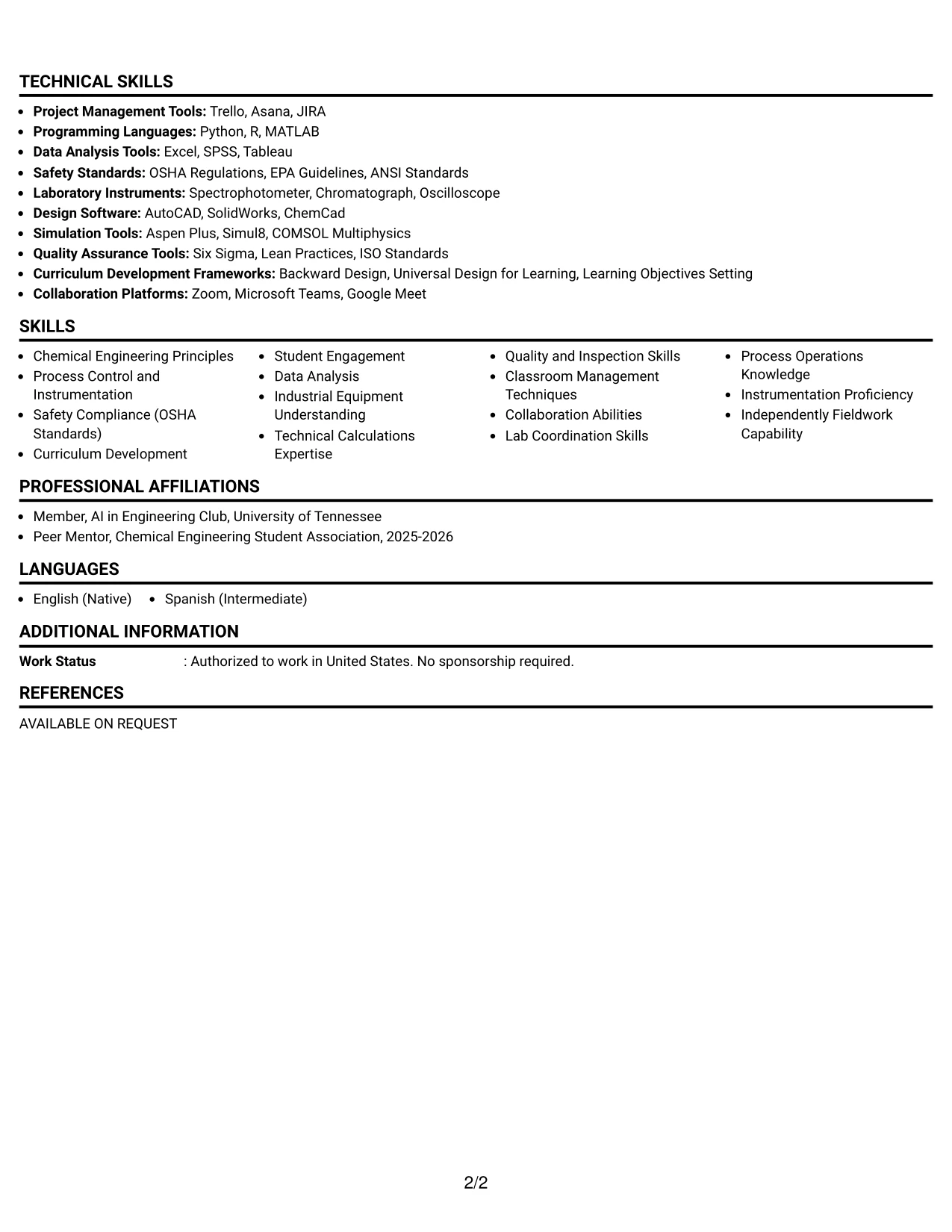 Resume Example Page 2