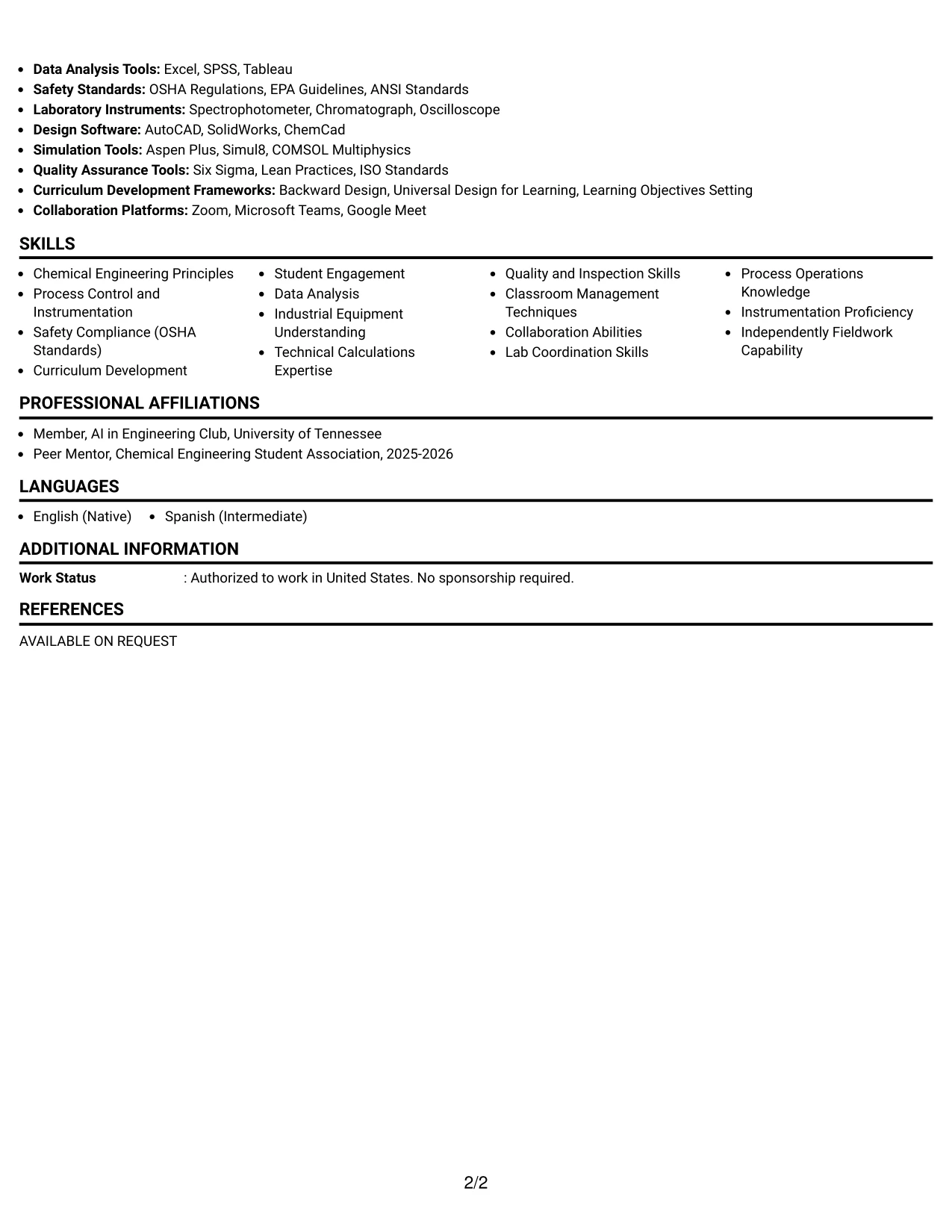Resume Example Page 2