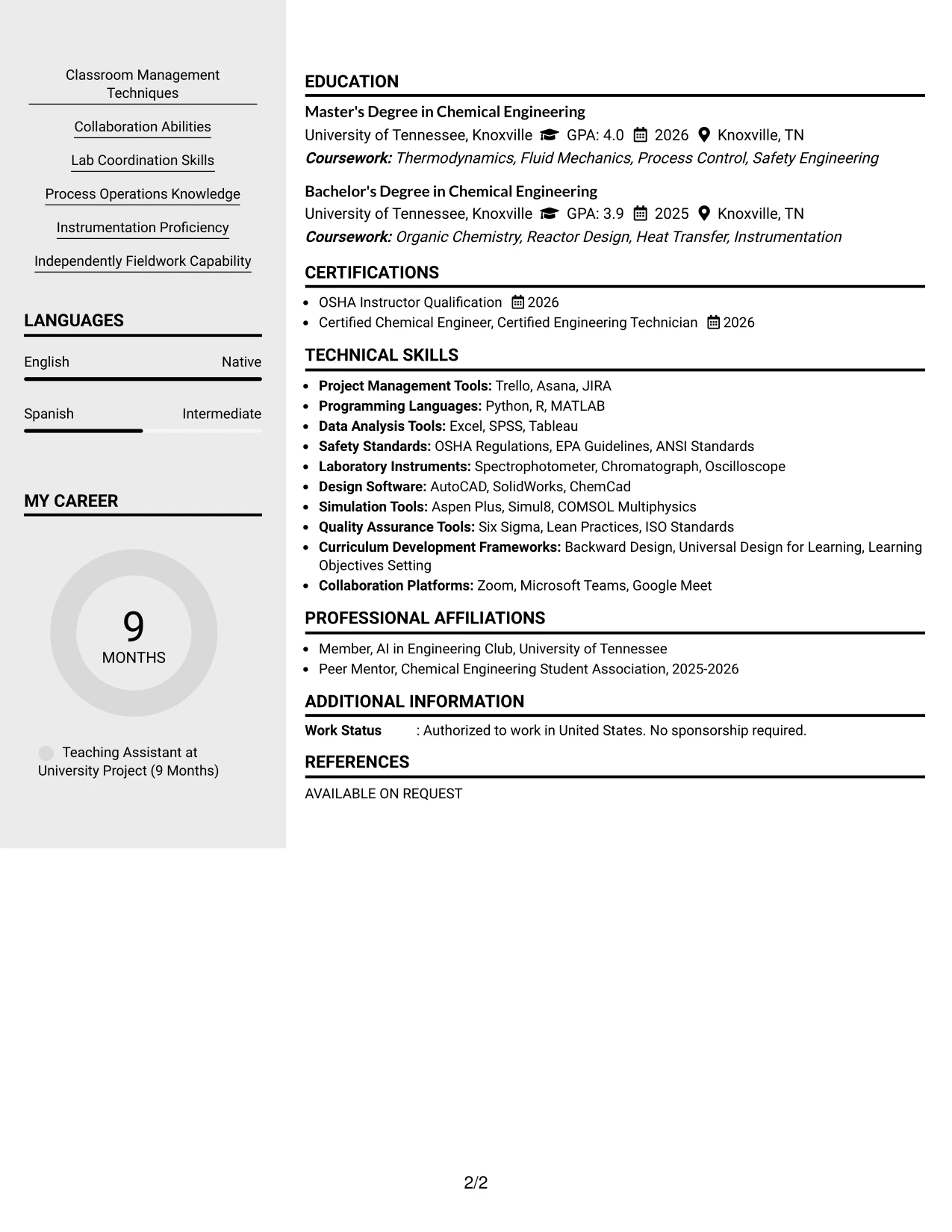 Resume Example Page 2