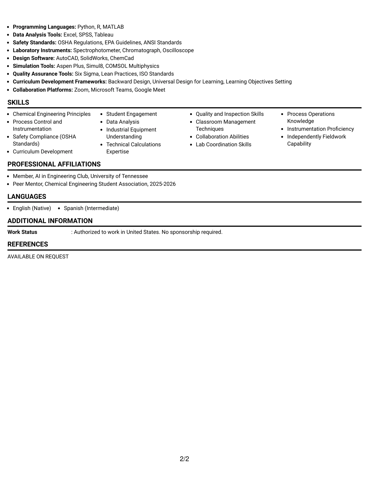 Resume Example Page 2