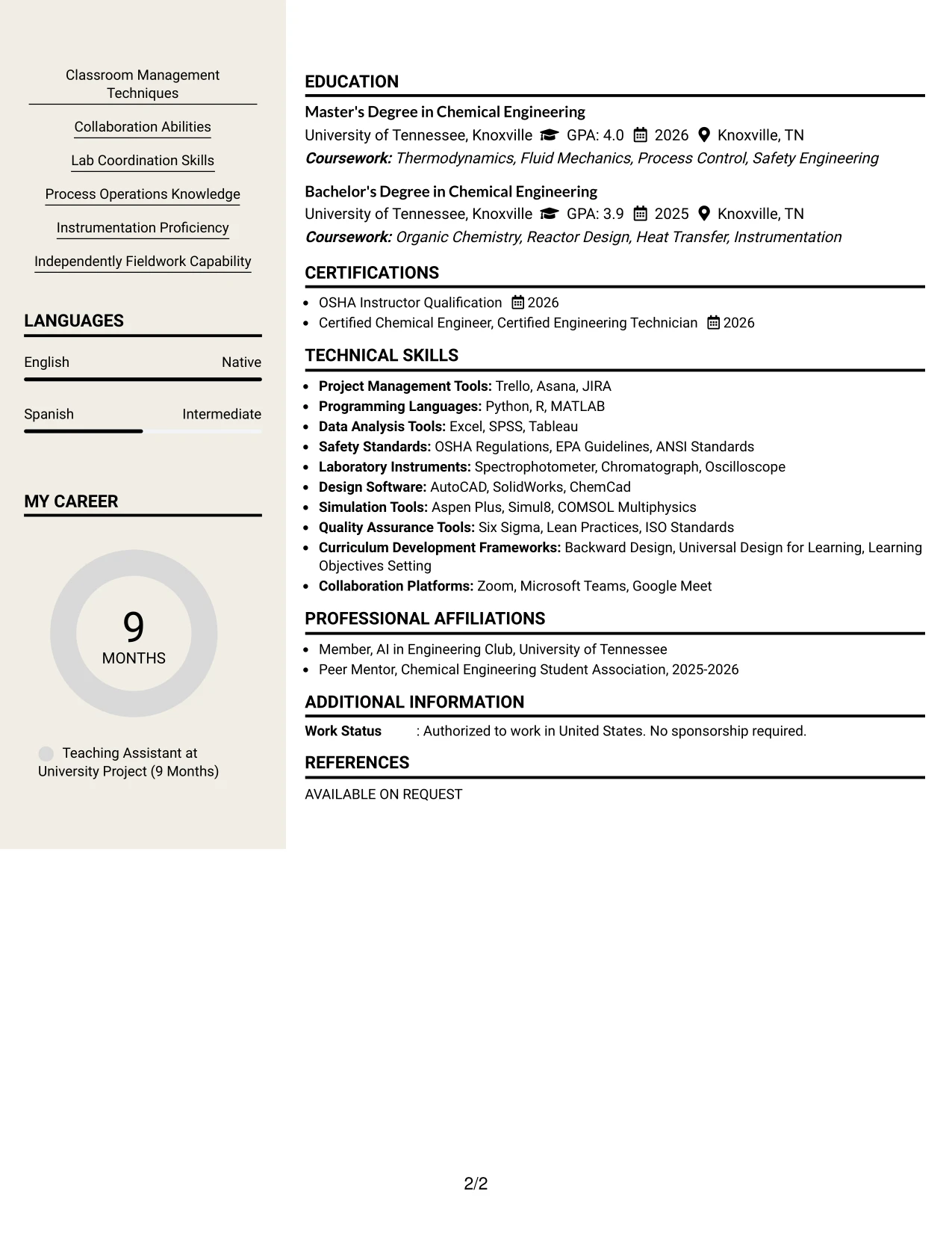 Resume Example Page 2