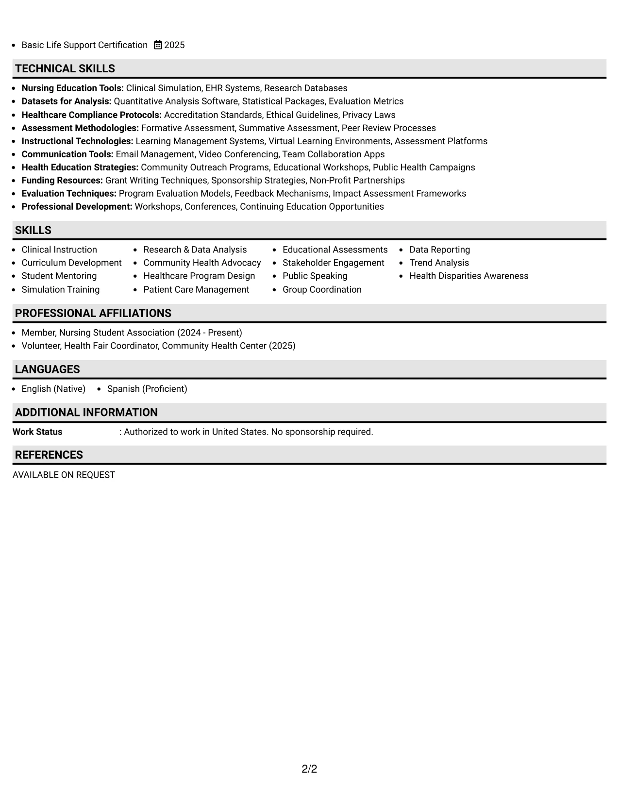 Resume Example Page 2