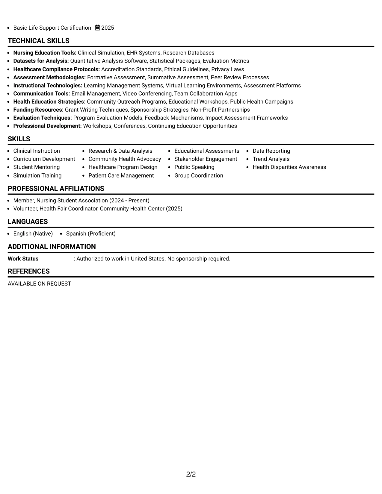 Resume Example Page 2