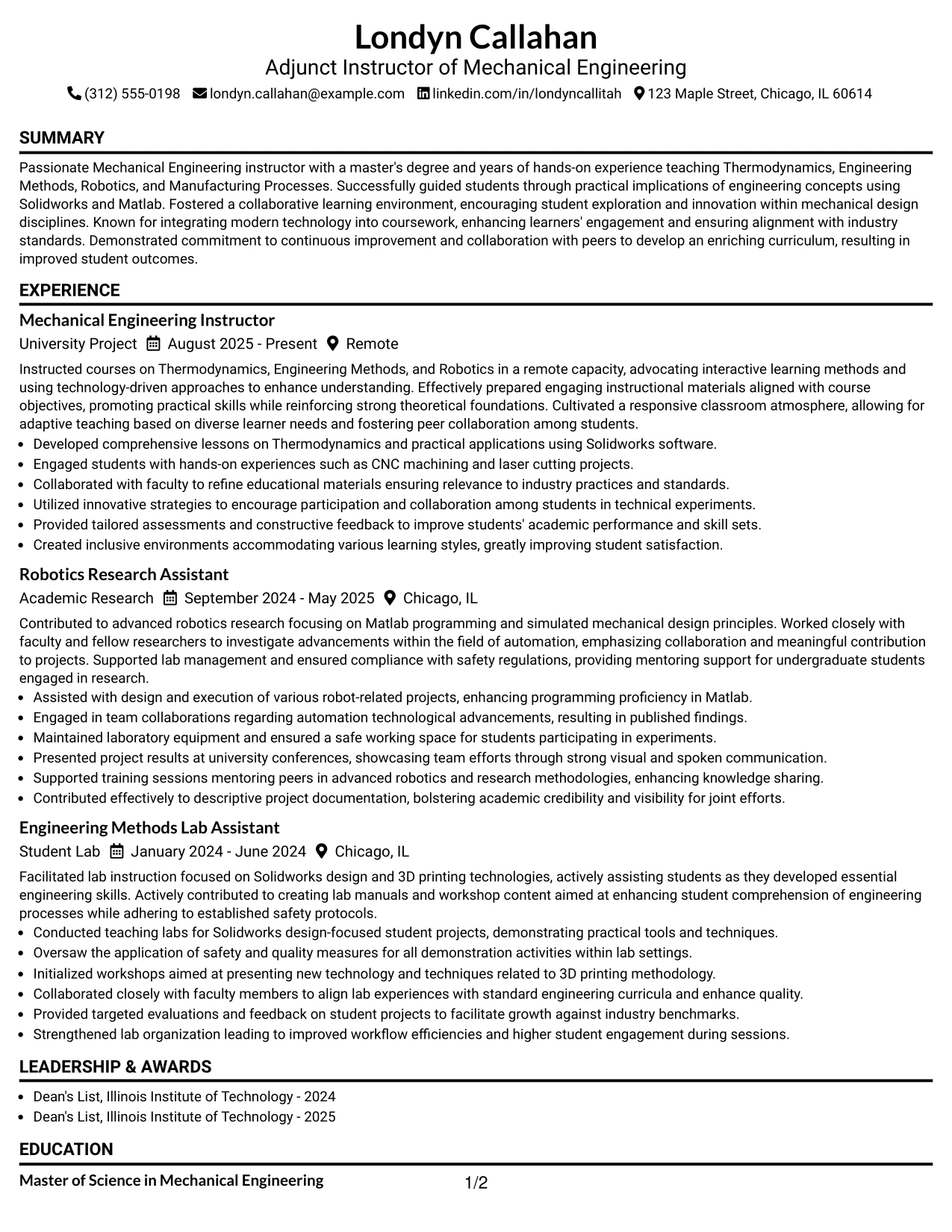Resume Example Page 1