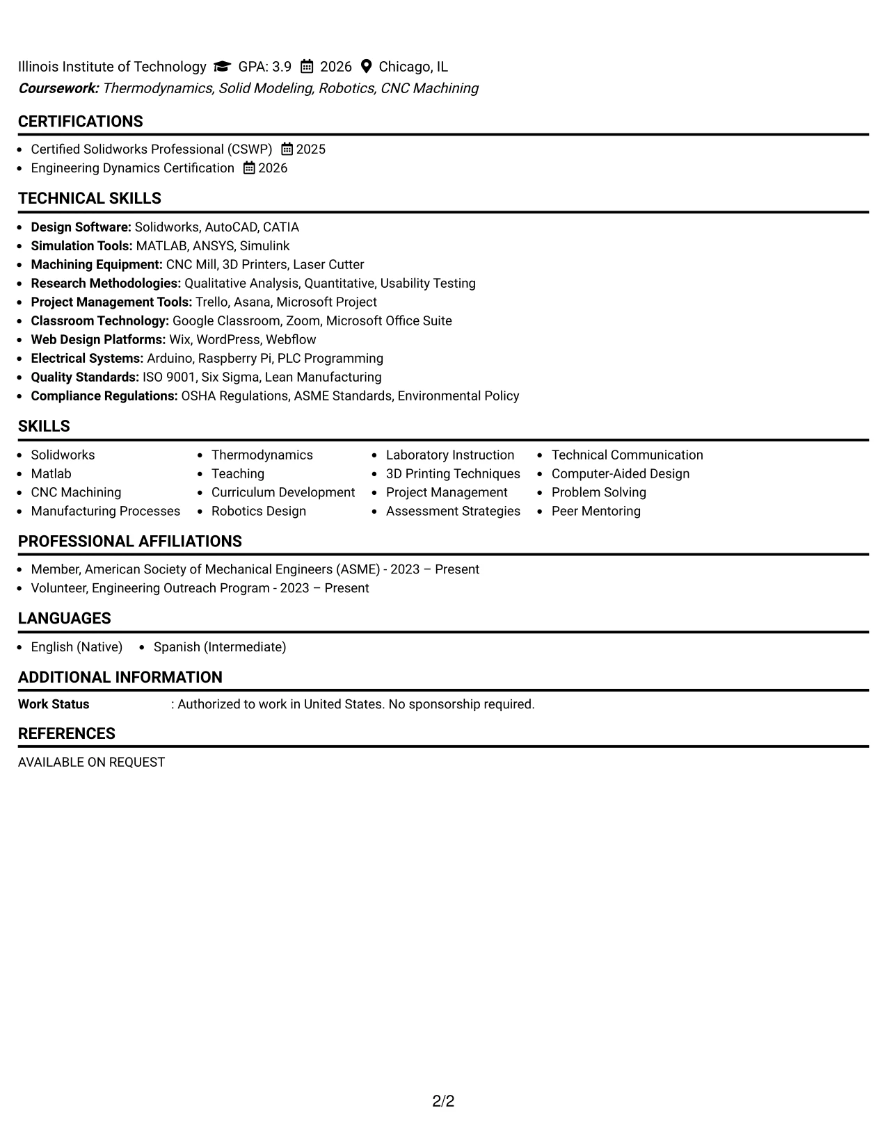 Resume Example Page 2
