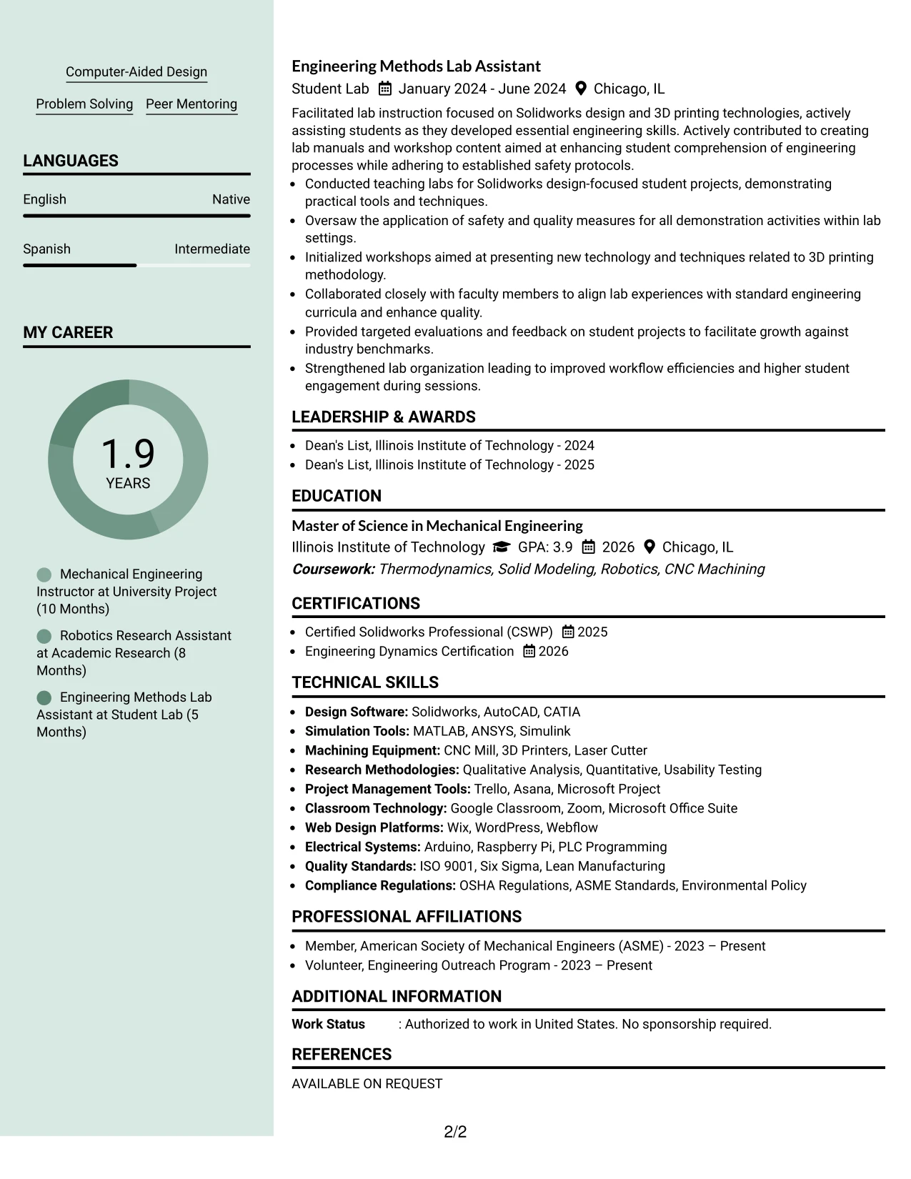 Resume Example Page 2