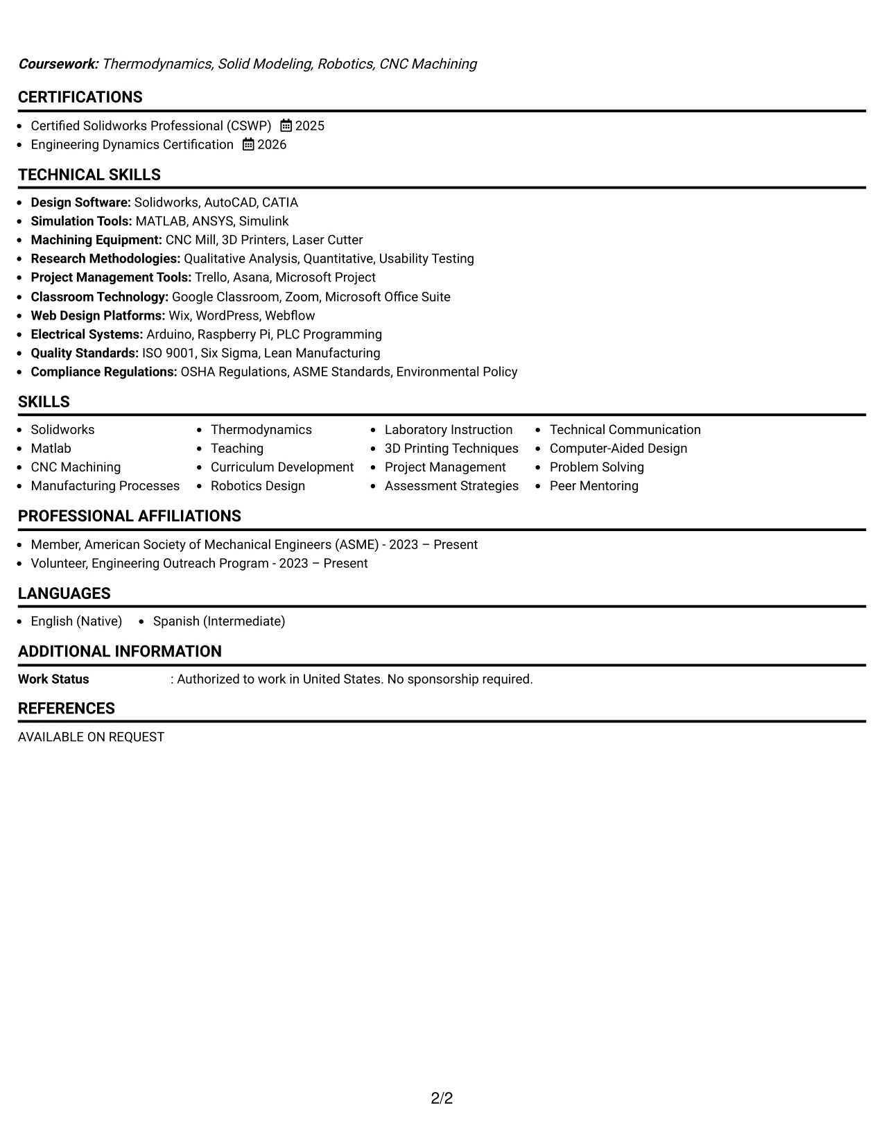 Resume Example Page 2