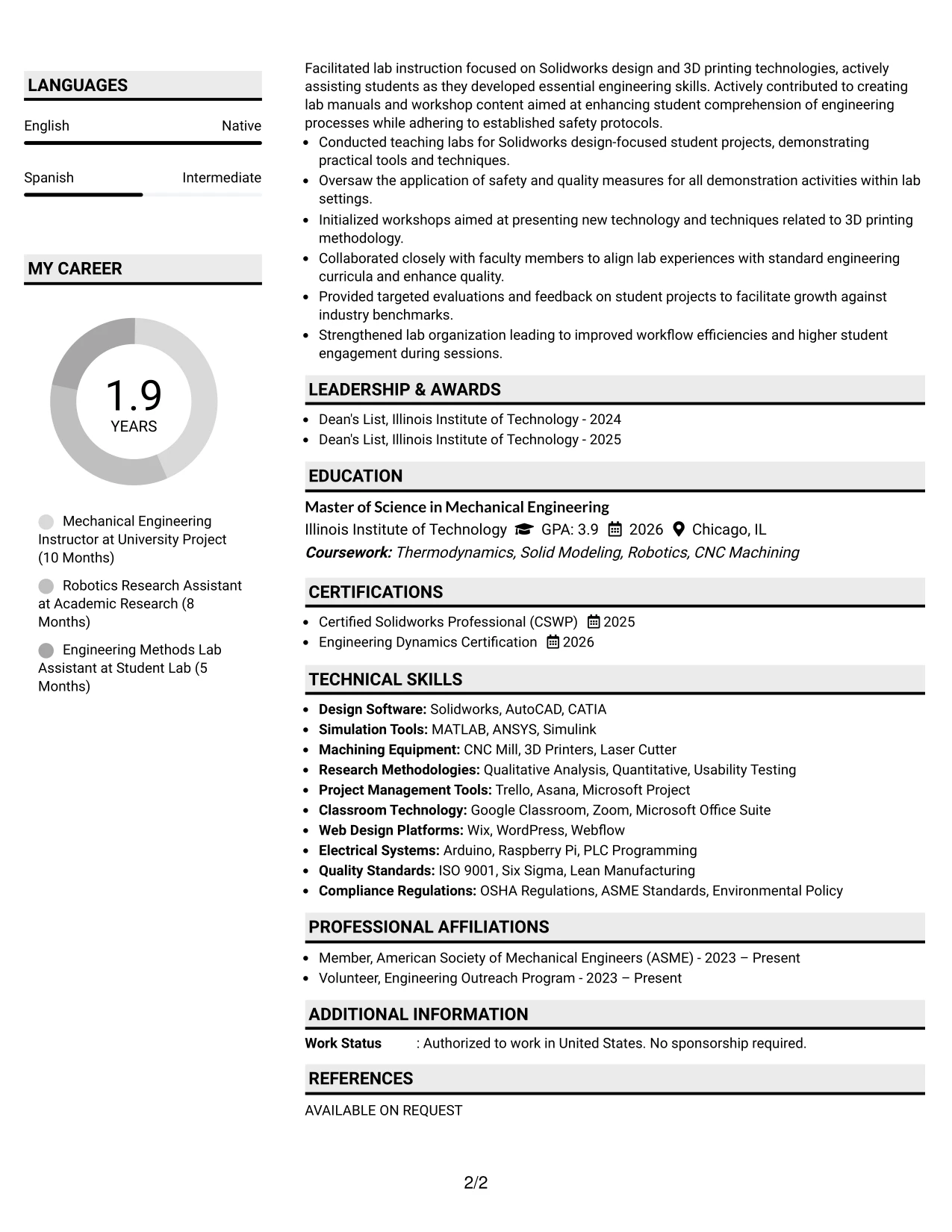 Resume Example Page 2