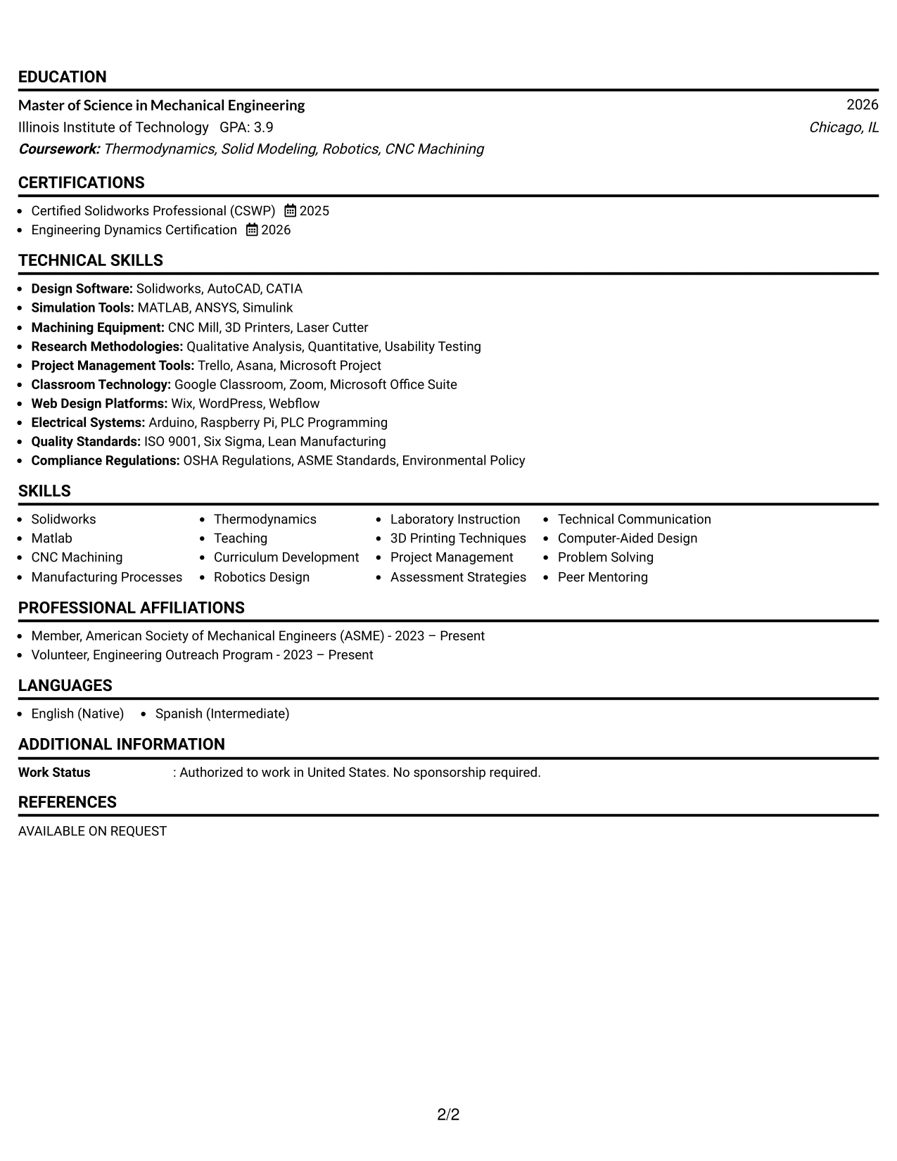 Resume Example Page 2