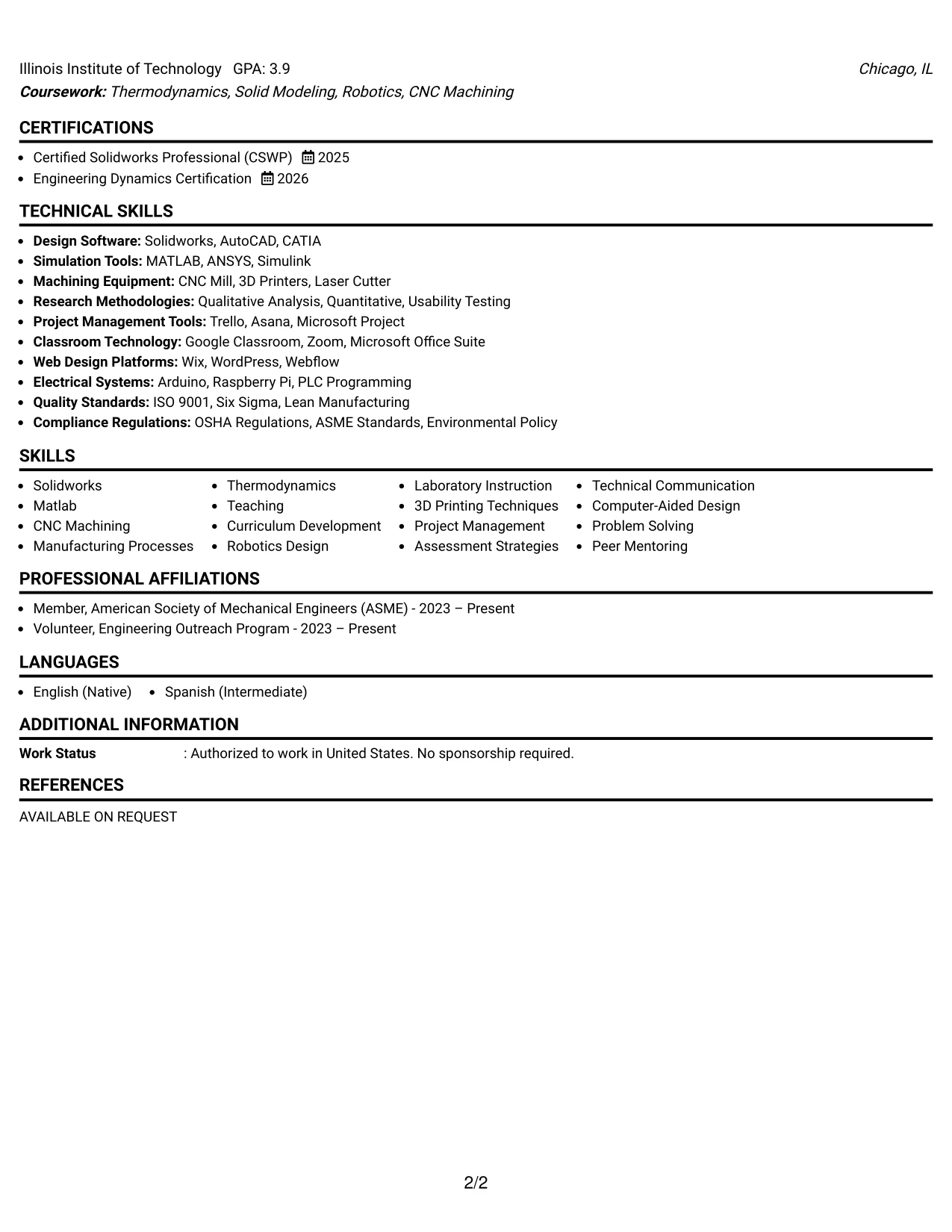 Resume Example Page 2
