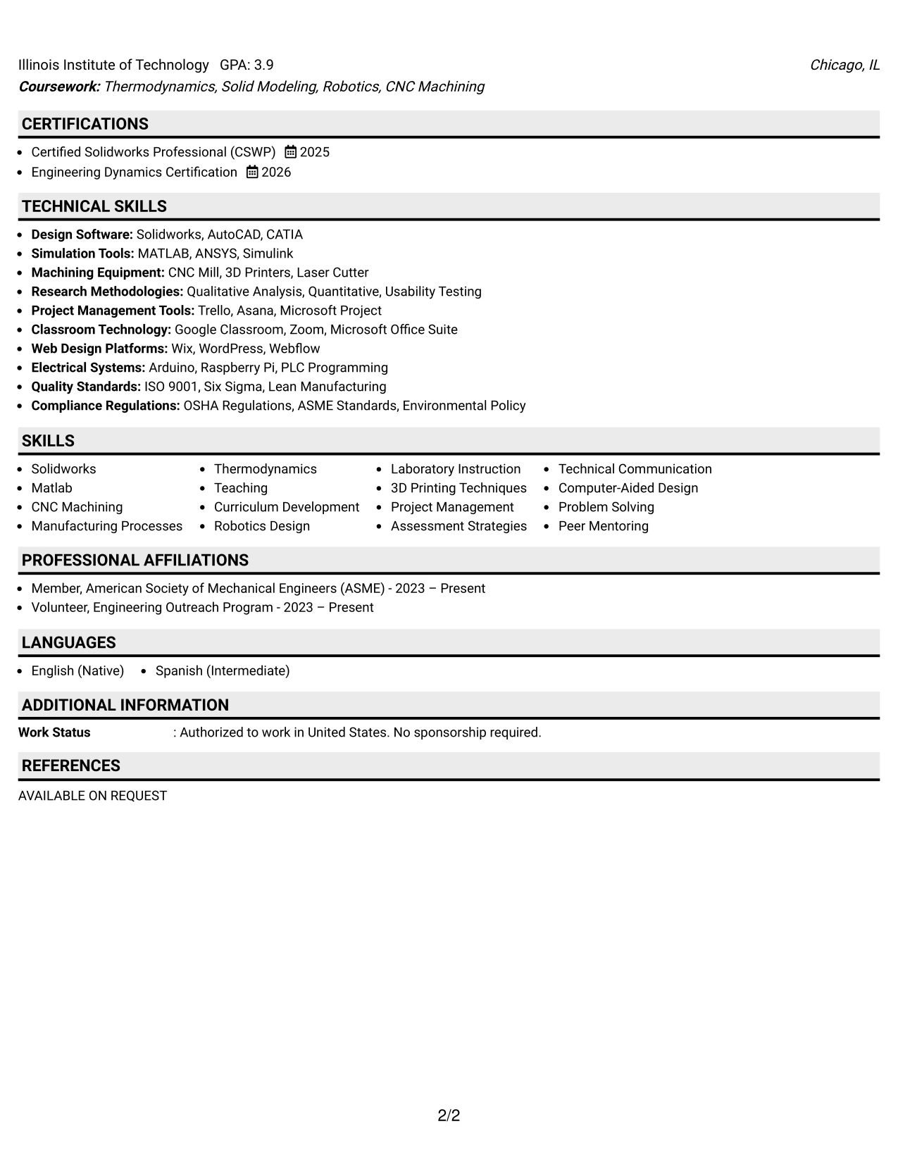 Resume Example Page 2