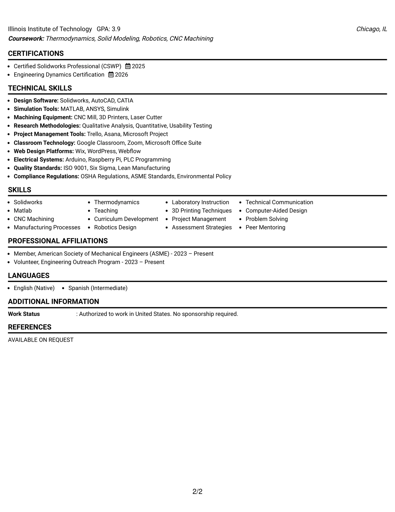 Resume Example Page 2