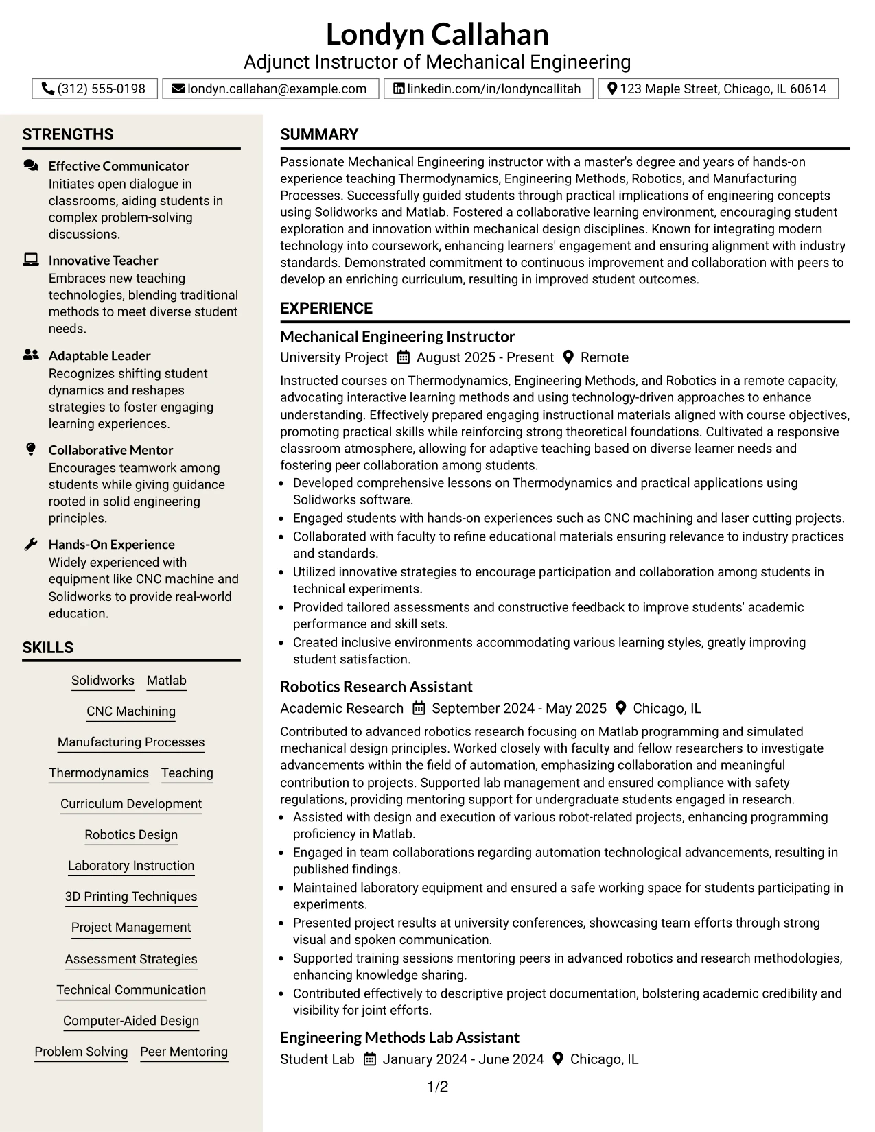 Resume Example Page 1