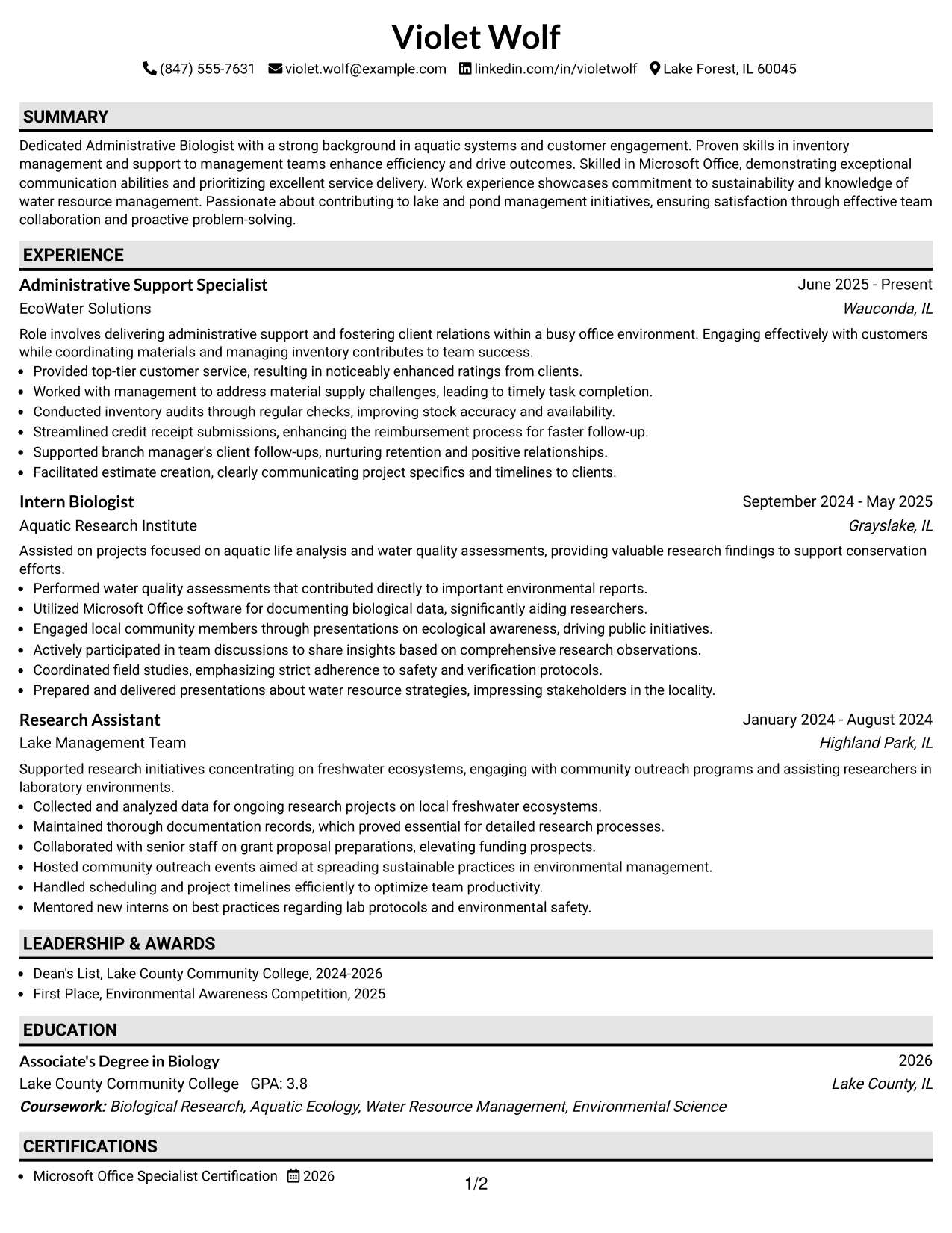 Resume Example Page 1