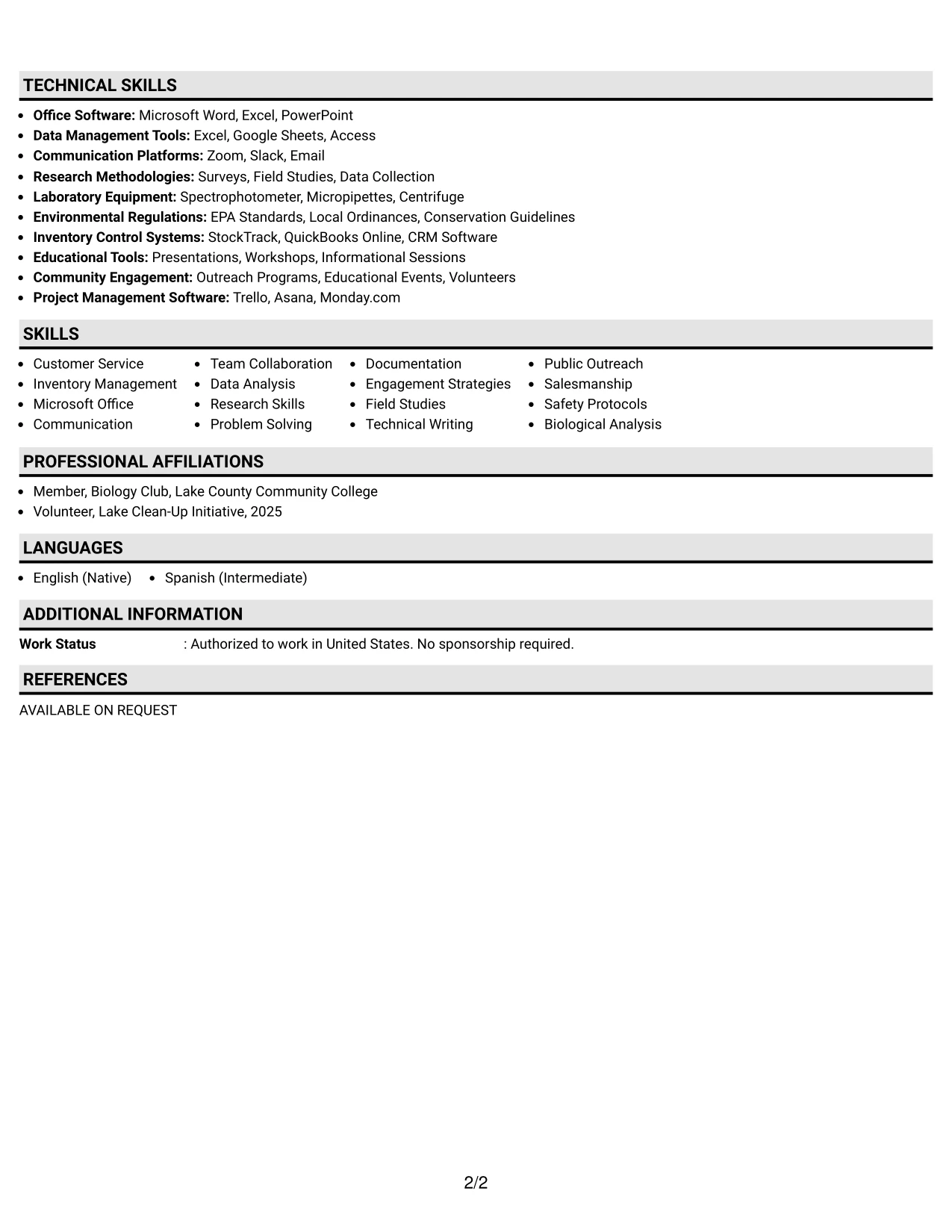 Resume Example Page 2