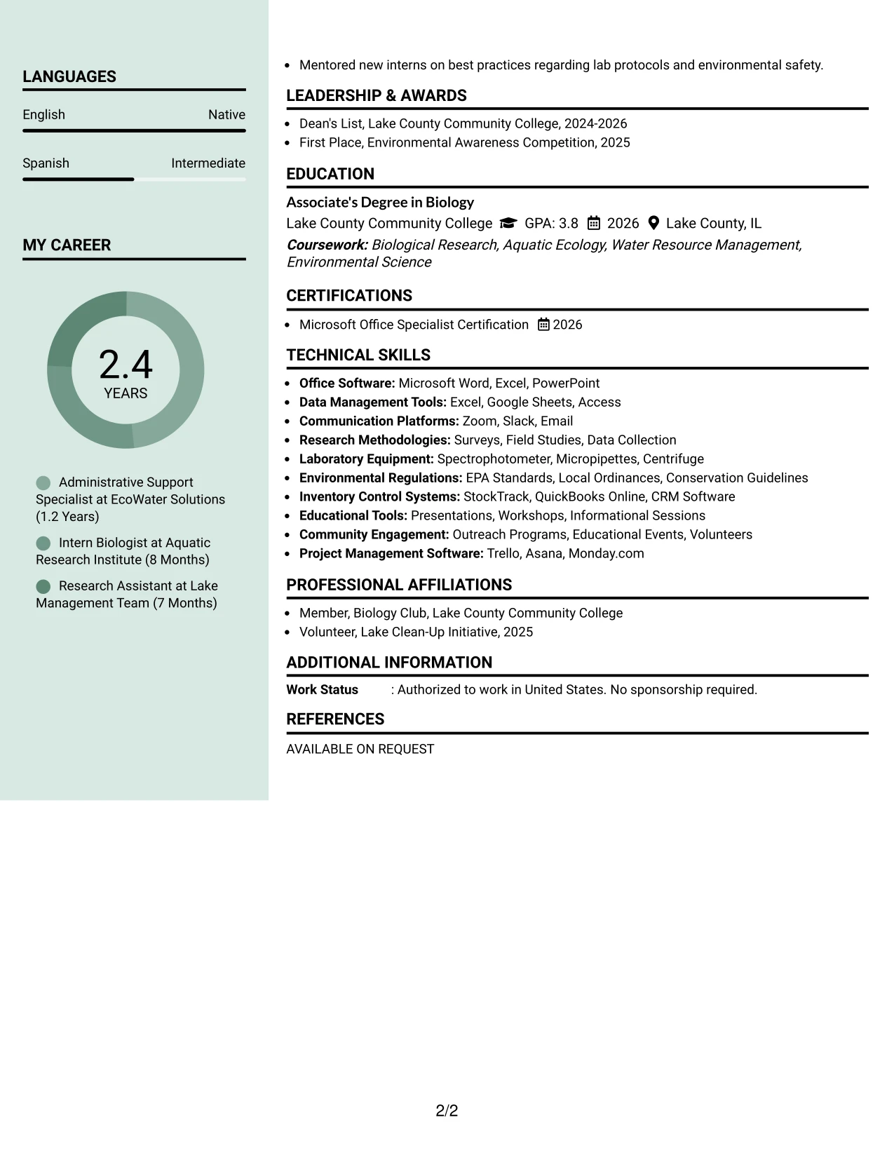 Resume Example Page 2