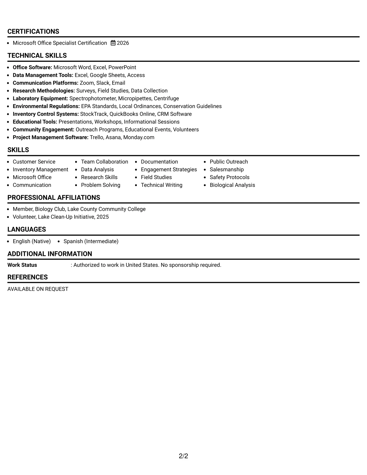 Resume Example Page 2
