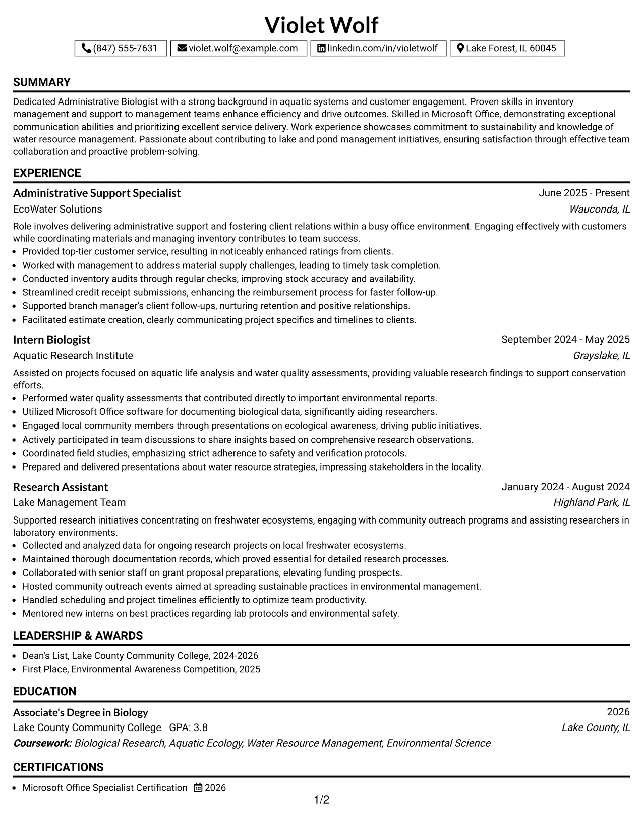 Resume Example Page 1