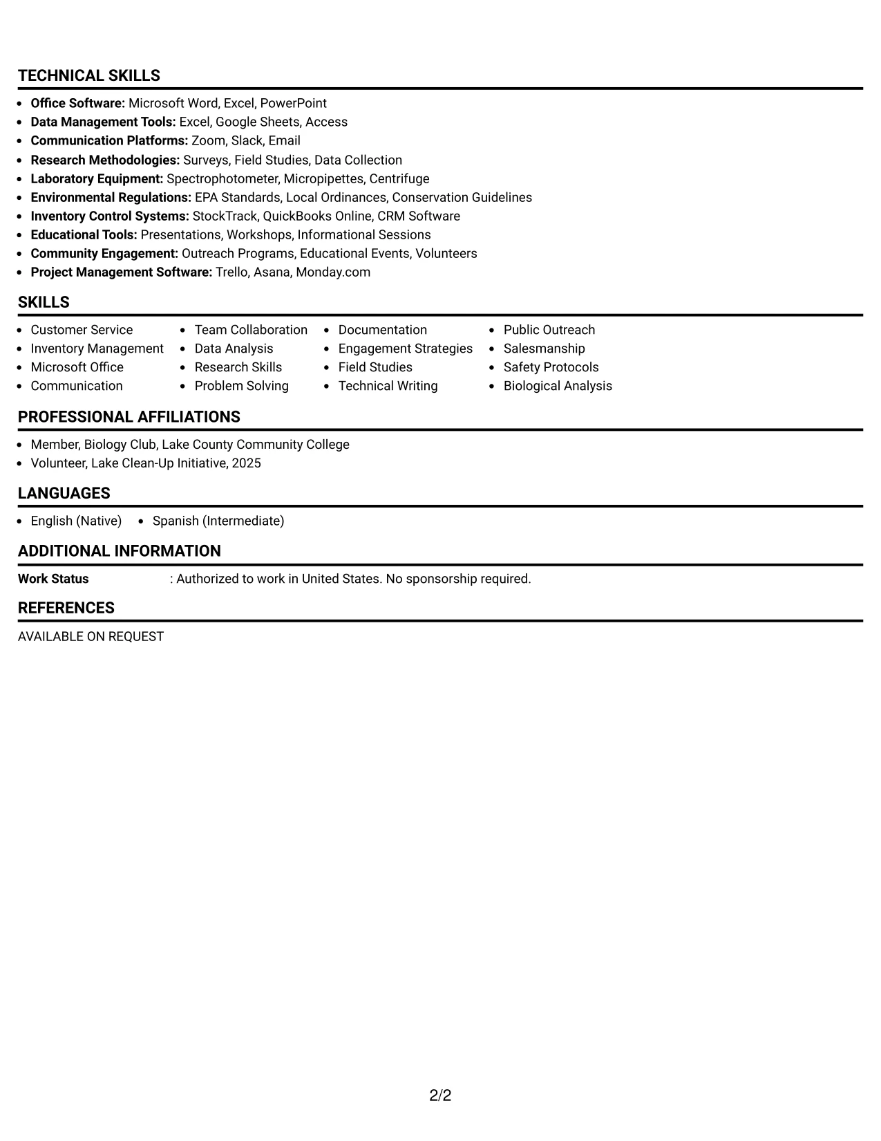 Resume Example Page 2
