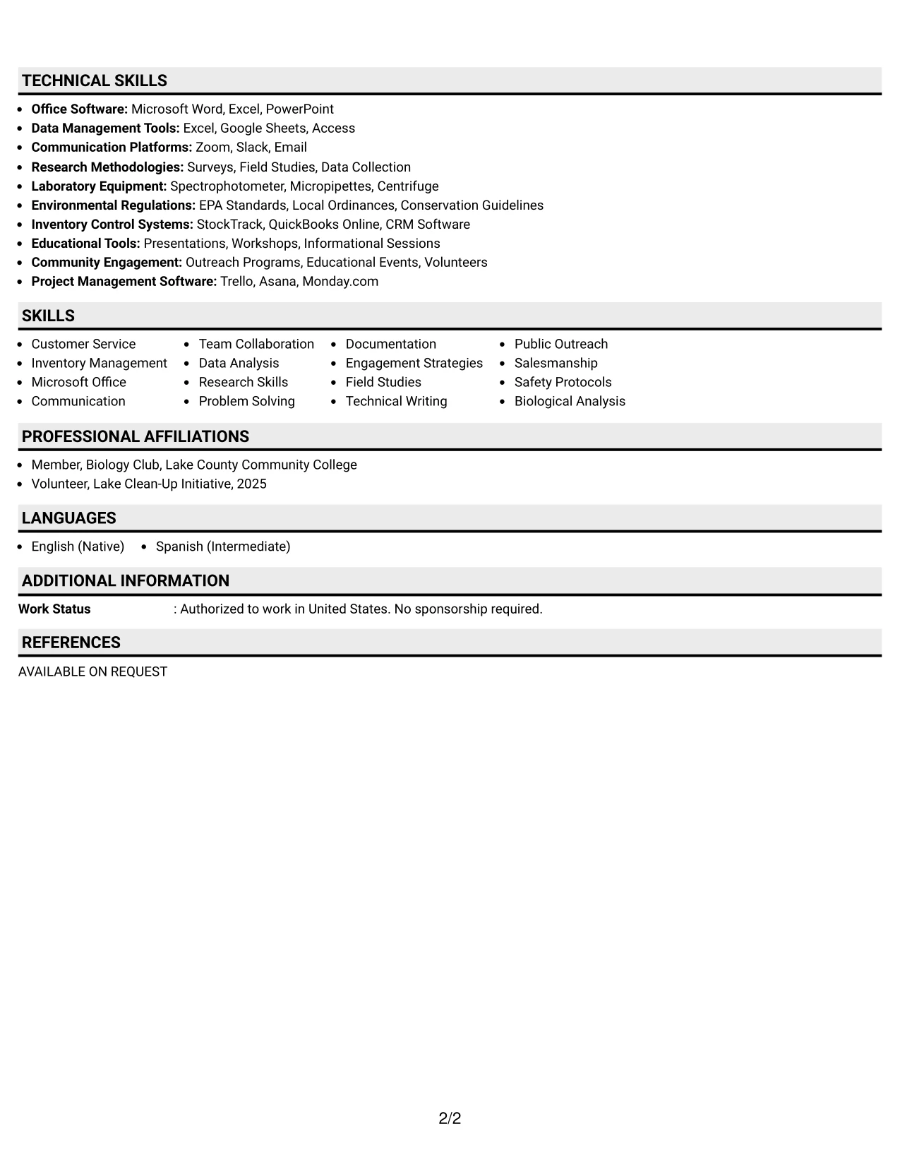 Resume Example Page 2