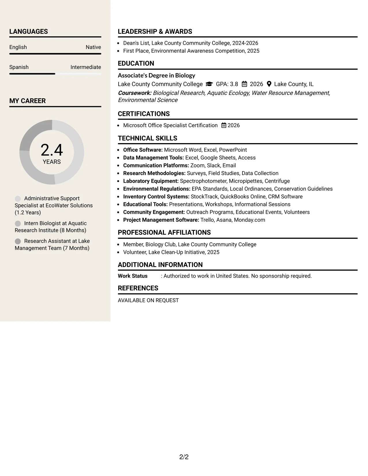 Resume Example Page 2