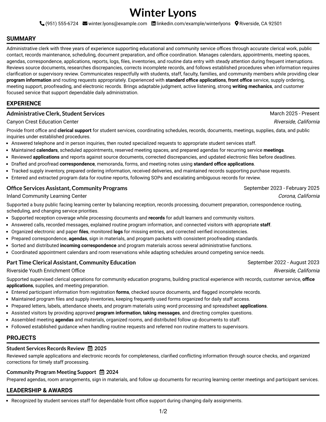 Resume Example Page 1