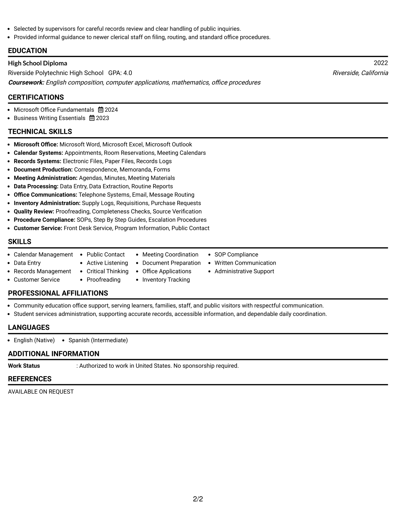 Resume Example Page 2