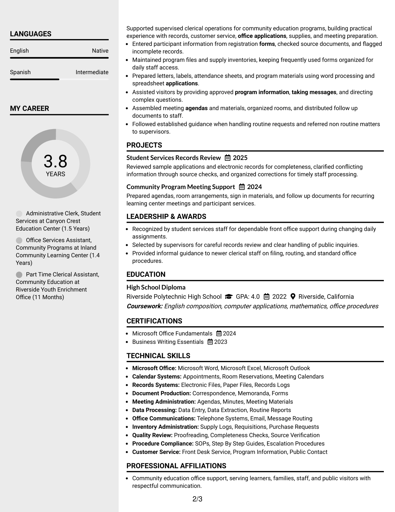 Resume Example Page 2