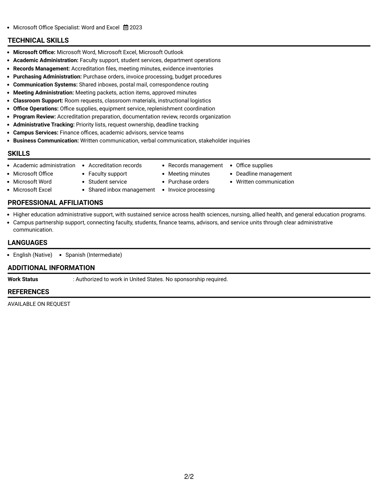 Resume Example Page 2