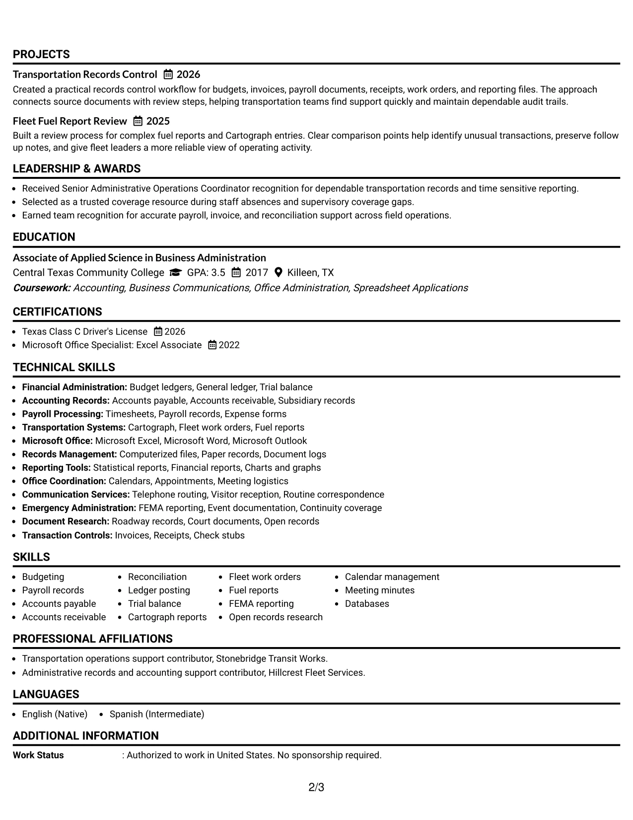 Resume Example Page 2