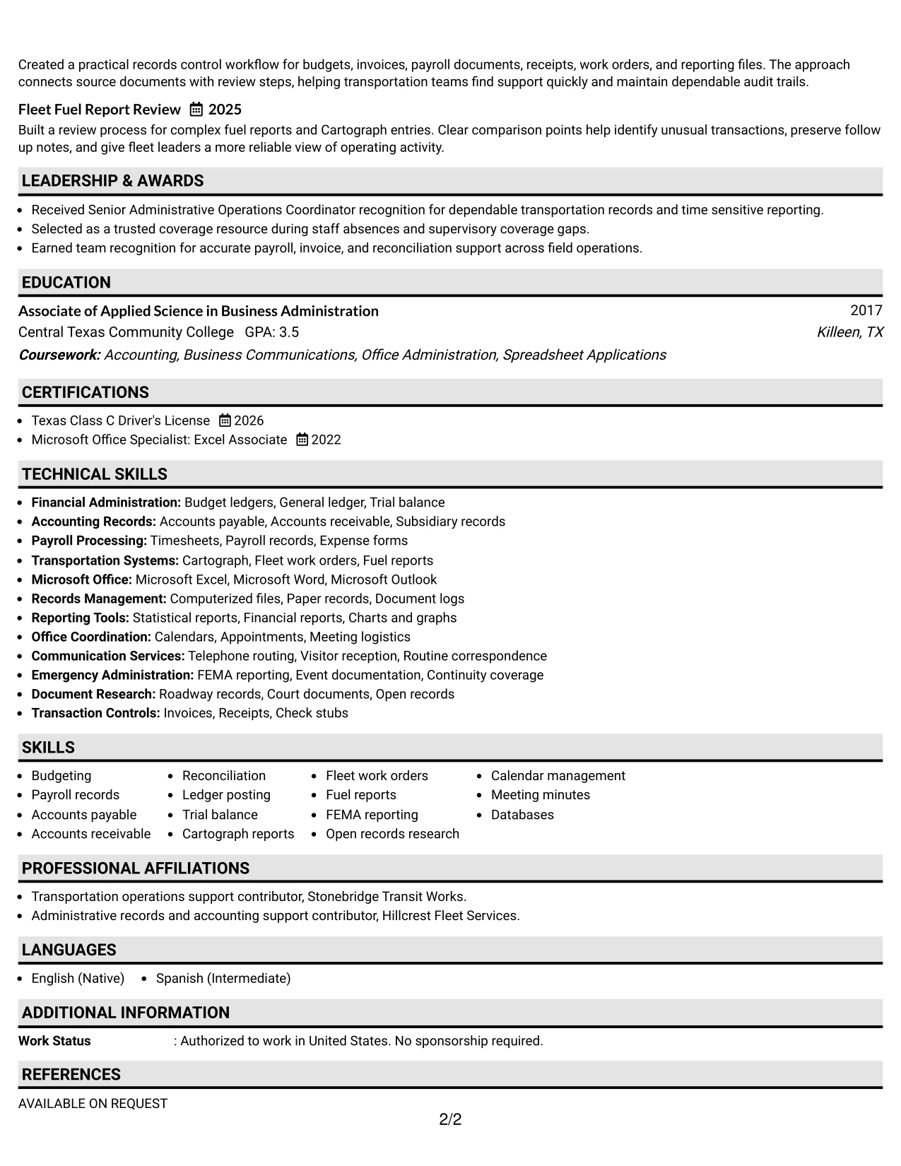 Resume Example Page 2