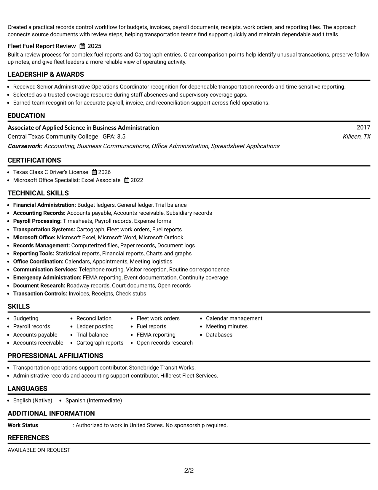 Resume Example Page 2