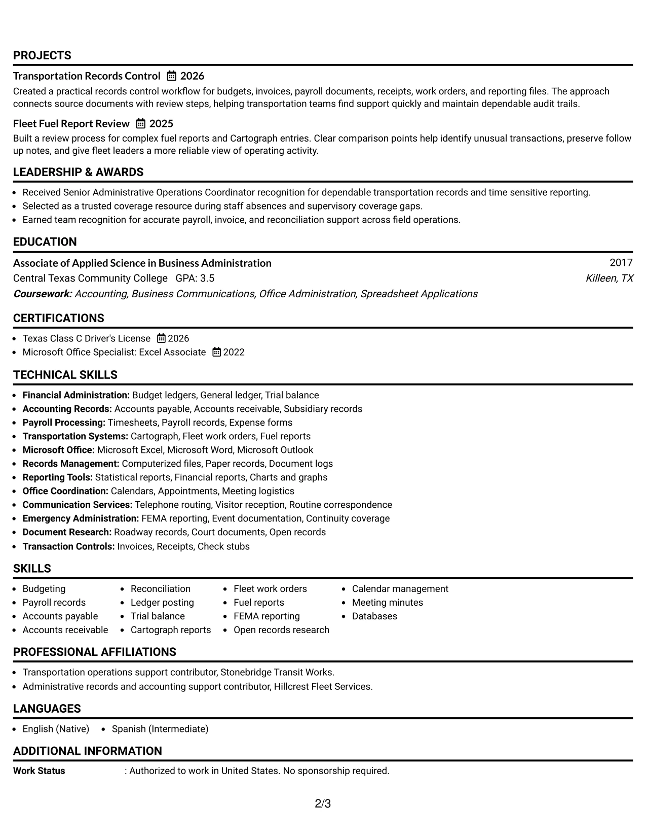 Resume Example Page 2